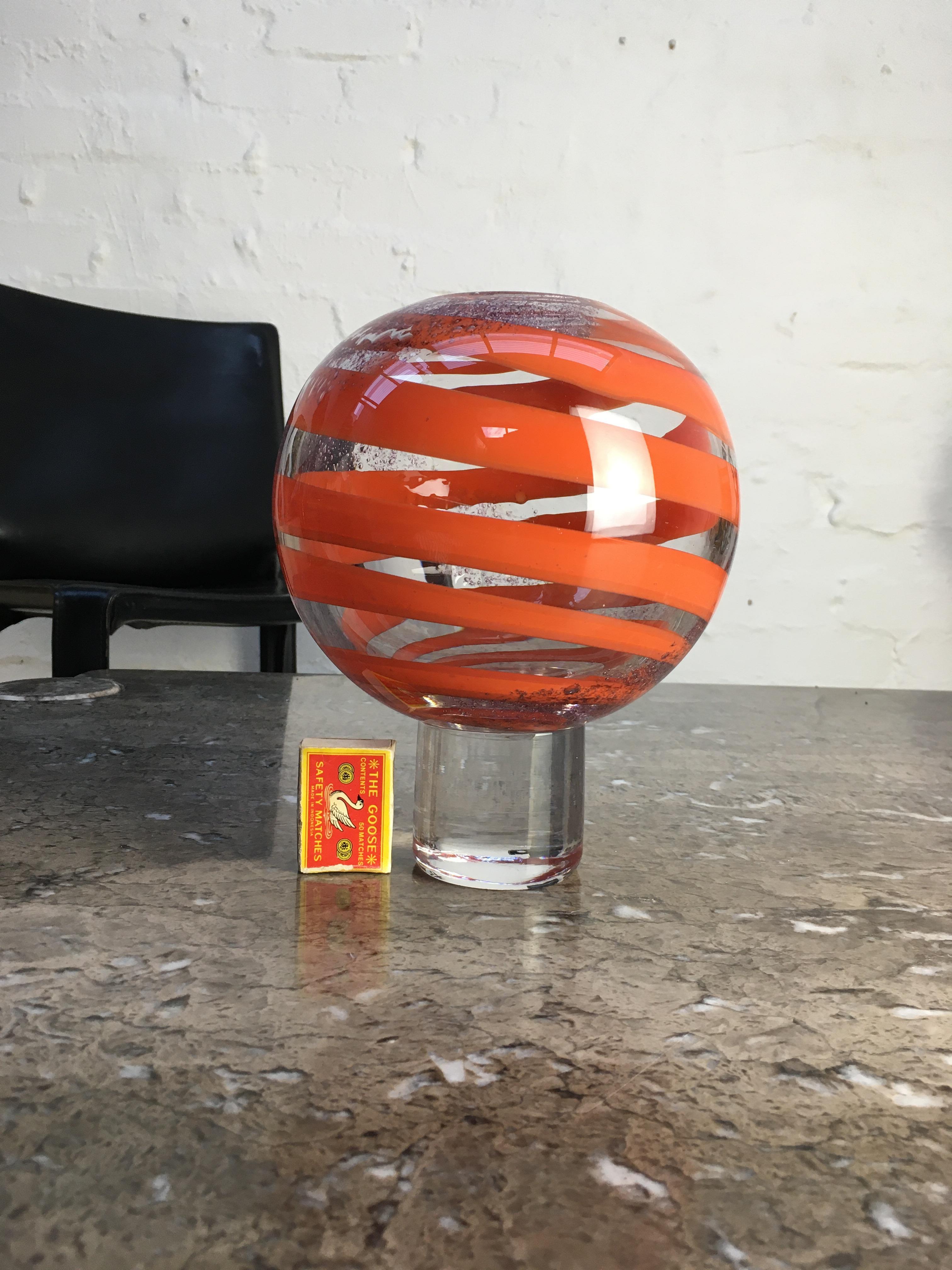 Op Art Orrefors Vase Signed Numbered 1972 Orange Ribbon For Sale 4