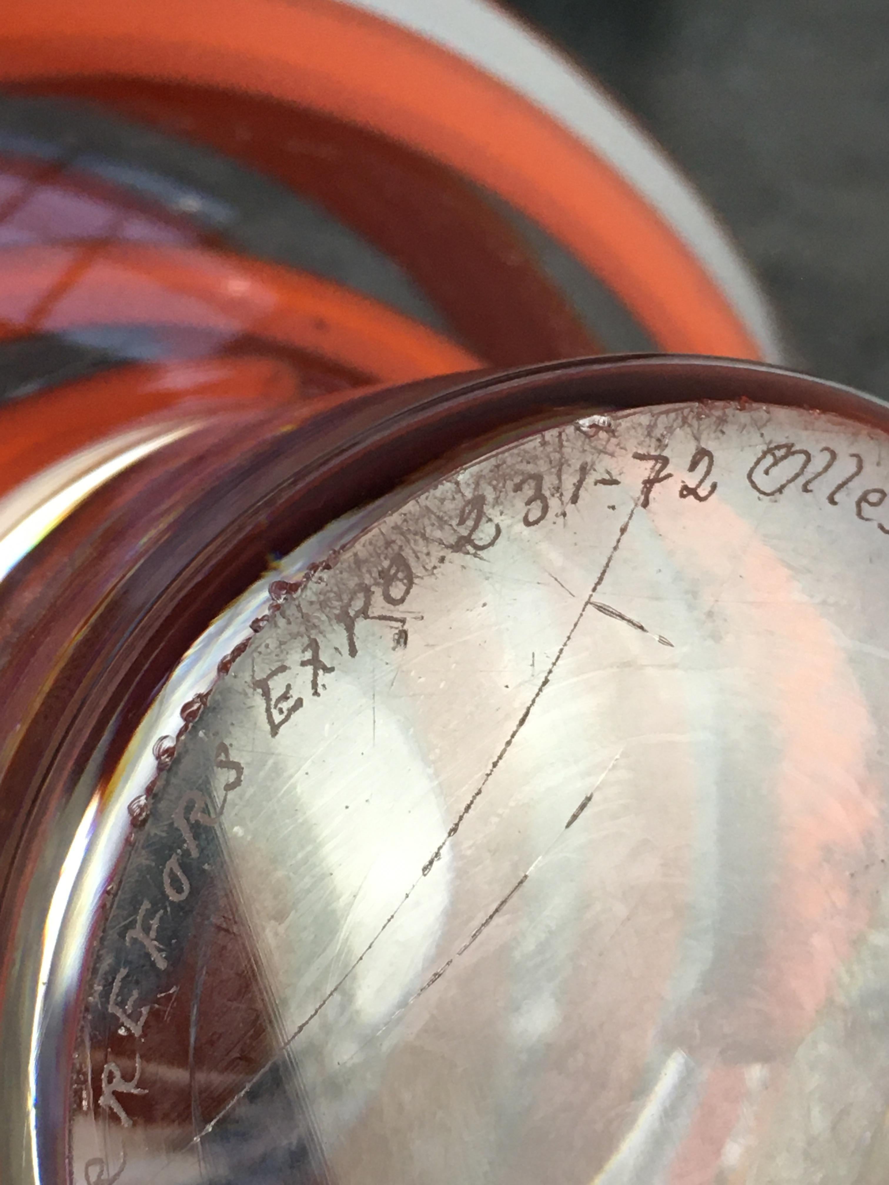 Op Art Orrefors Vase Signed Numbered 1972 Orange Ribbon For Sale 6