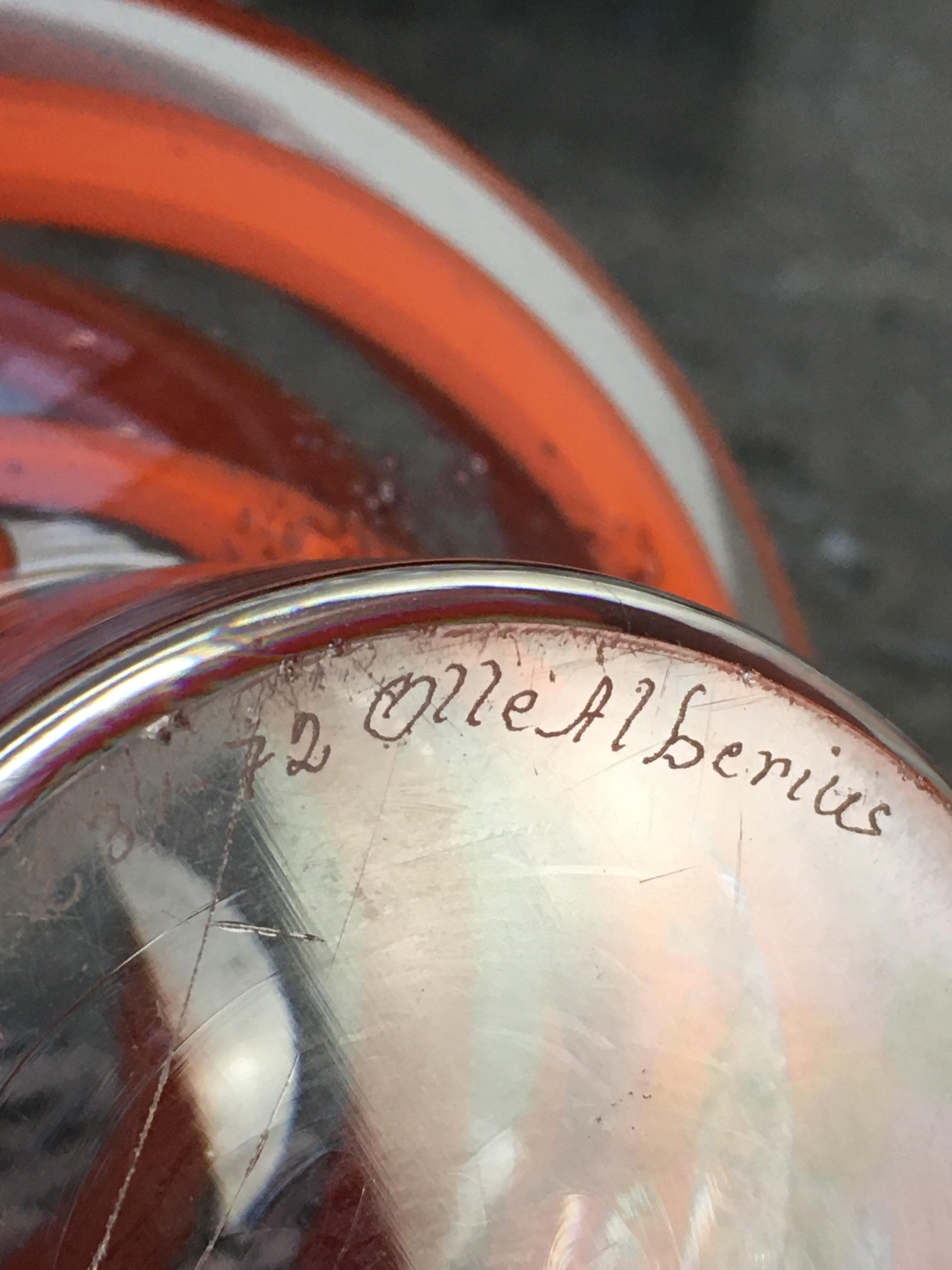 Op Art Orrefors Vase Signed Numbered 1972 Orange Ribbon For Sale 7