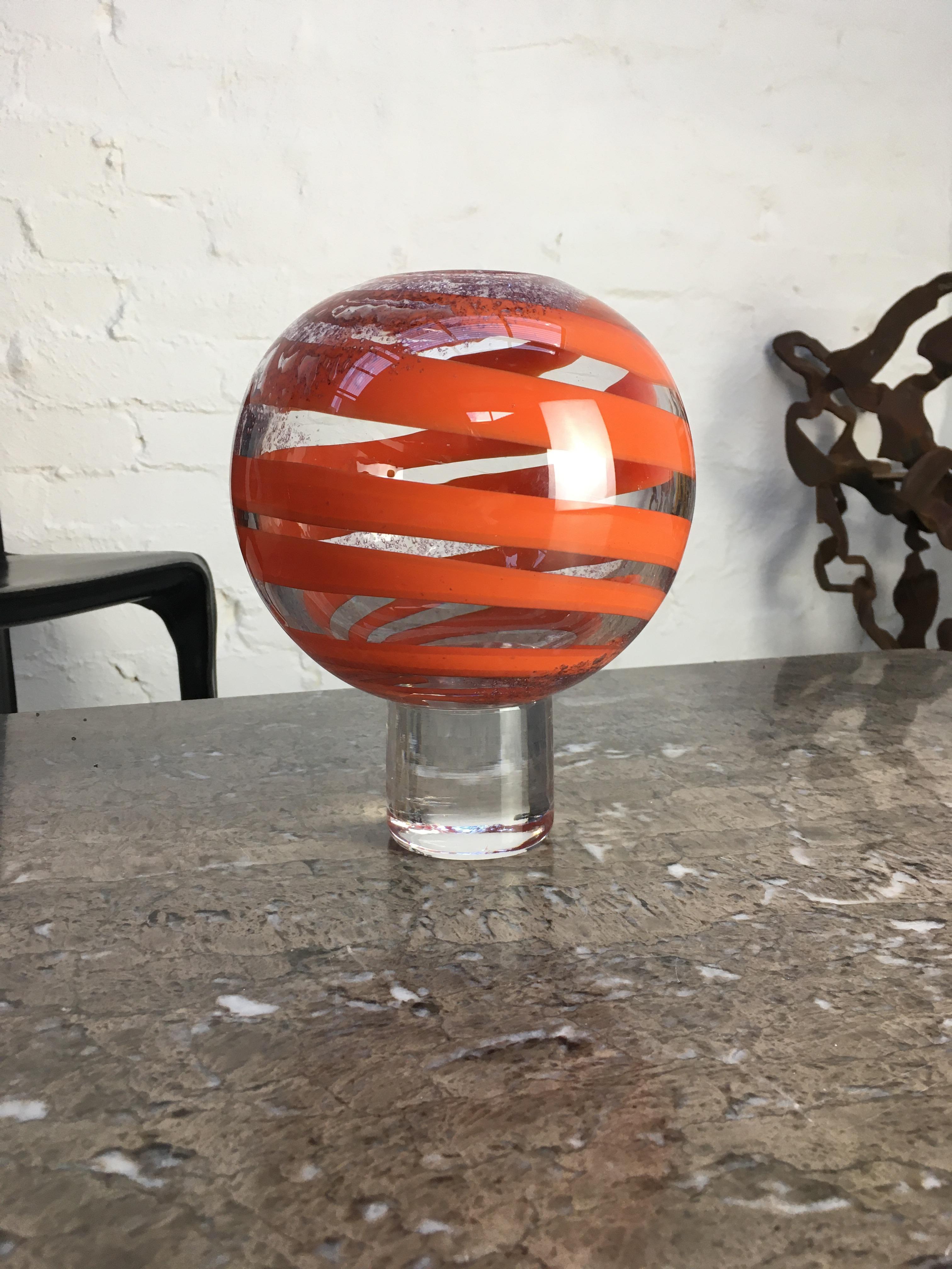 Op Art Orrefors Vase Signed Numbered 1972 Orange Ribbon In Good Condition For Sale In Melbourne, AU