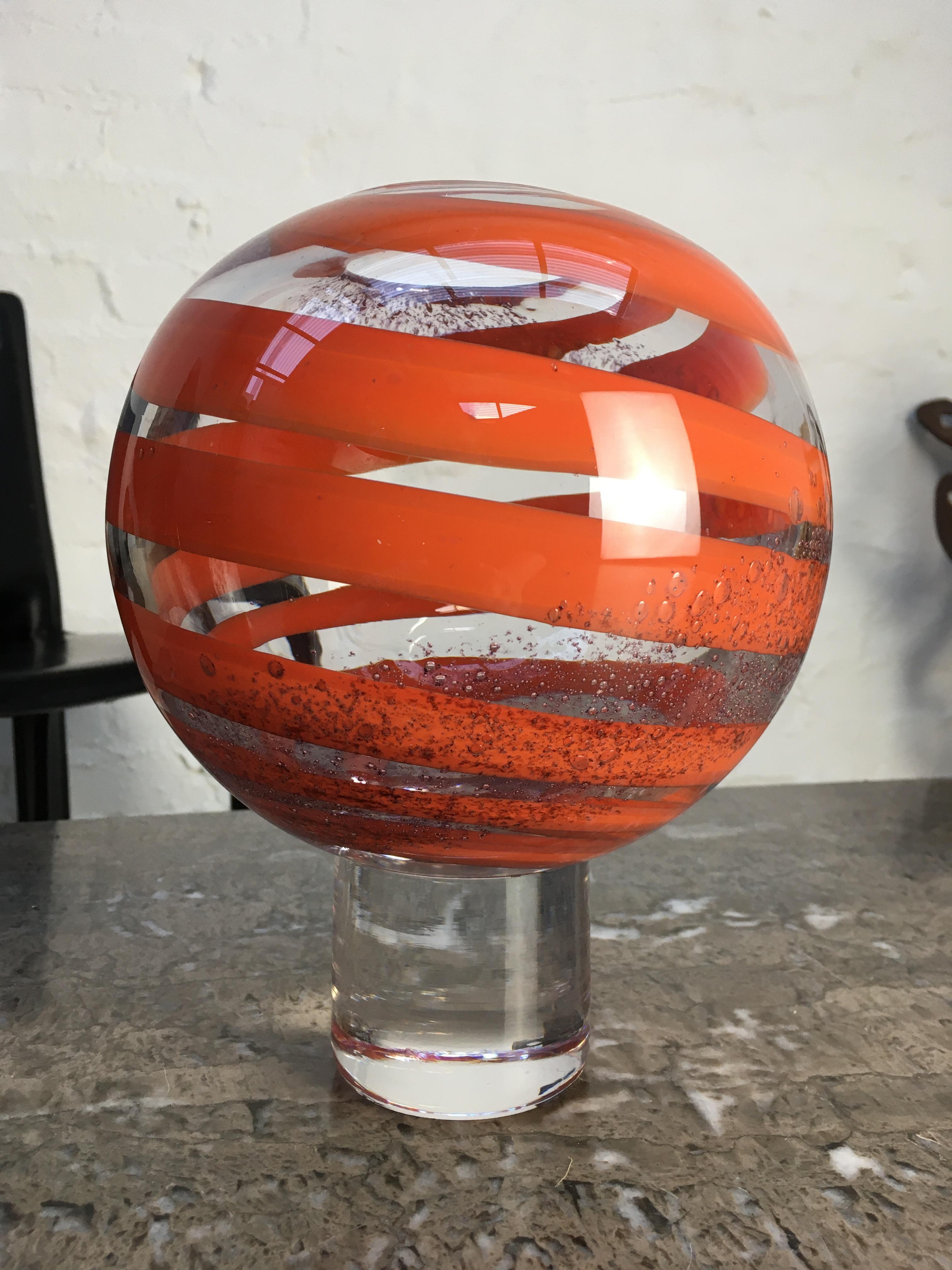 Op Art Orrefors Vase Signed Numbered 1972 Orange Ribbon For Sale 1