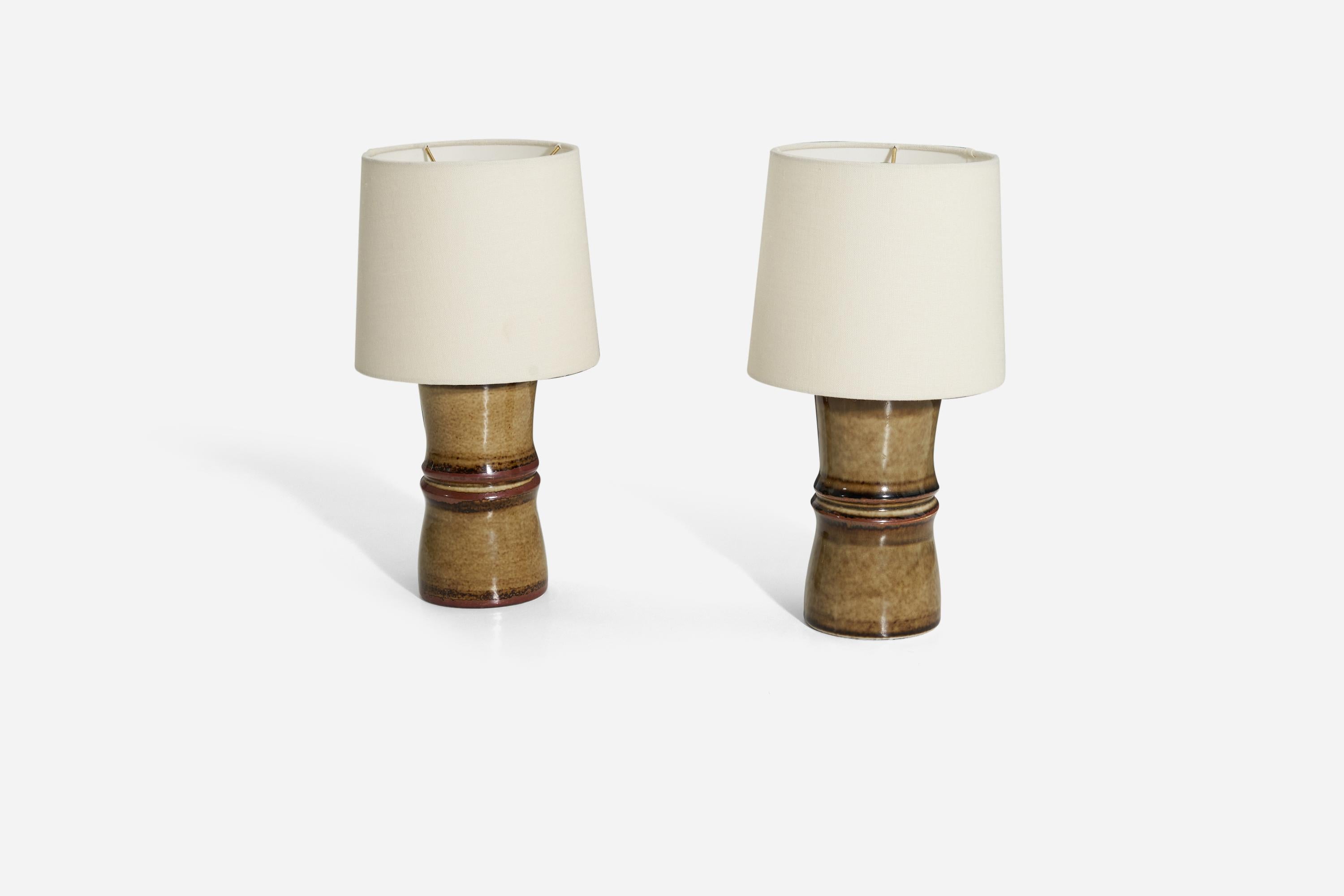 Mid-Century Modern Olle Alberius, Pair of  Table Lamp, Glazed Stoneware, Rörstrand, Sweden 1960s For Sale