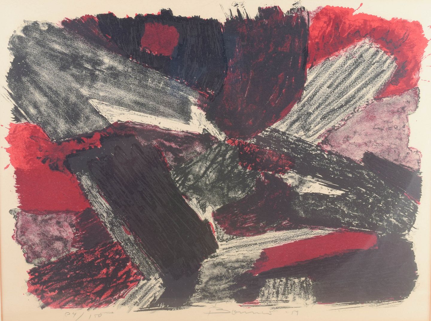 Olle Bonnier, artista svedese. Litografia a colori. Composizione astratta, 1957