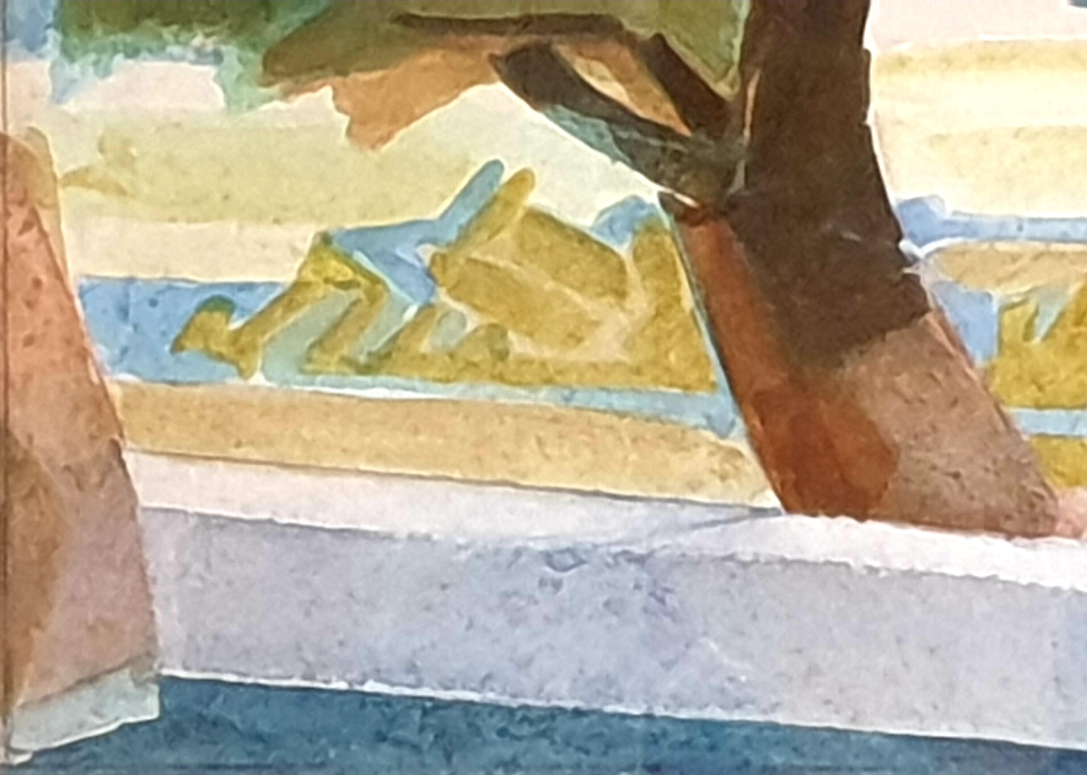 Mid-Century New York School, kubistisches Aquarell und Gouache. The View to the Farm. 5