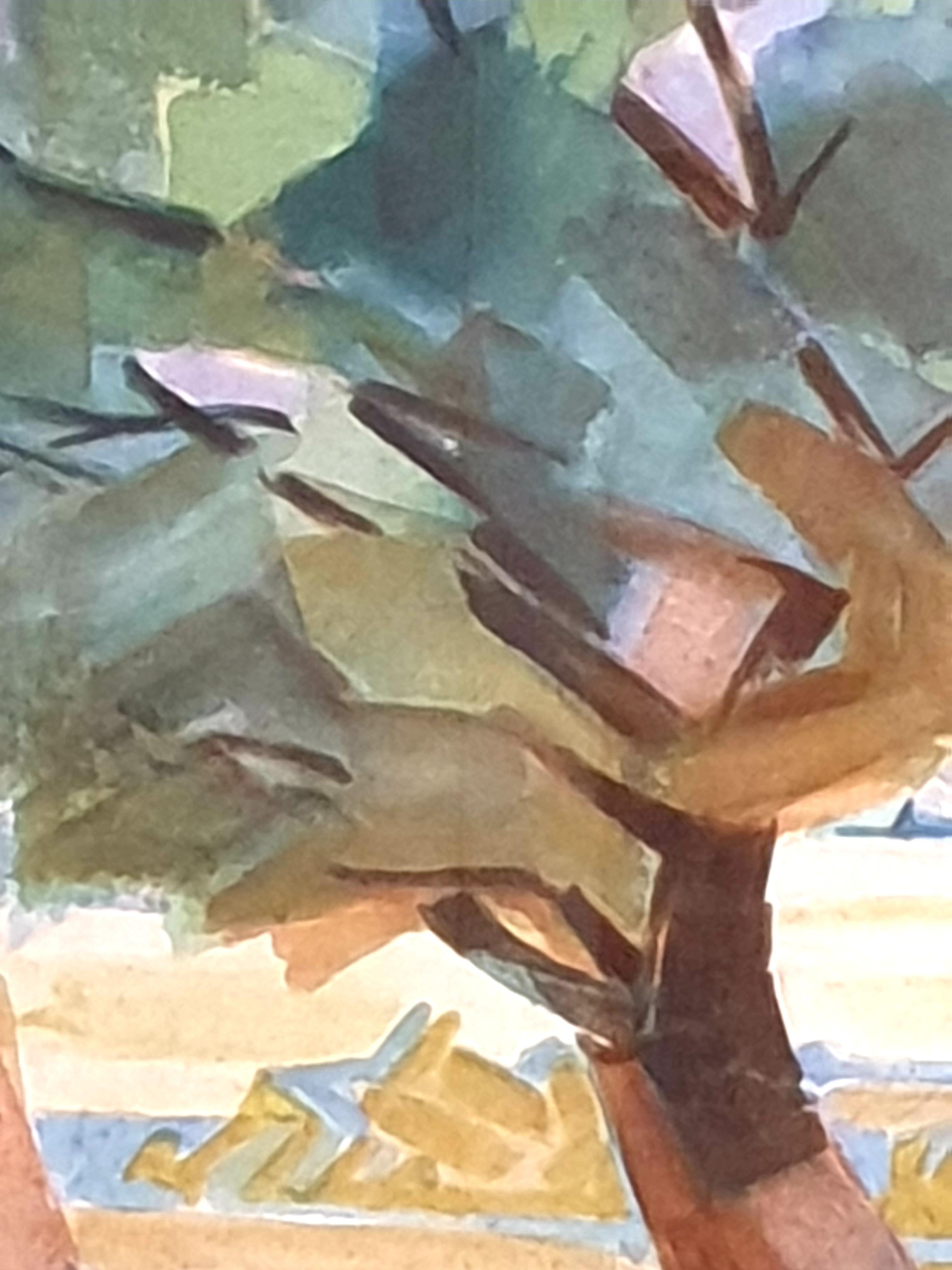 Mid-Century New York School, kubistisches Aquarell und Gouache. The View to the Farm. 6