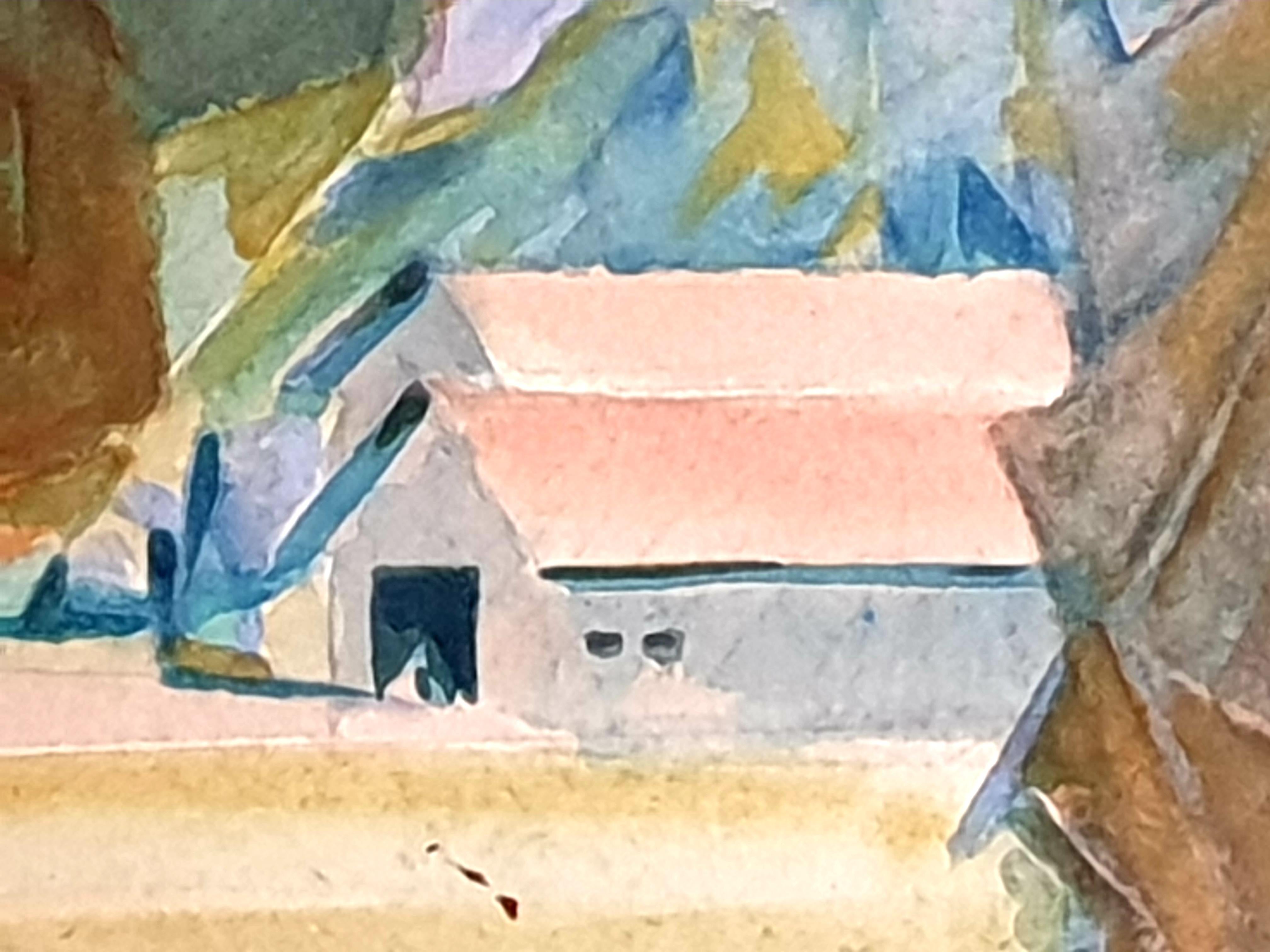 Mid-Century New York School, kubistisches Aquarell und Gouache. The View to the Farm. 8