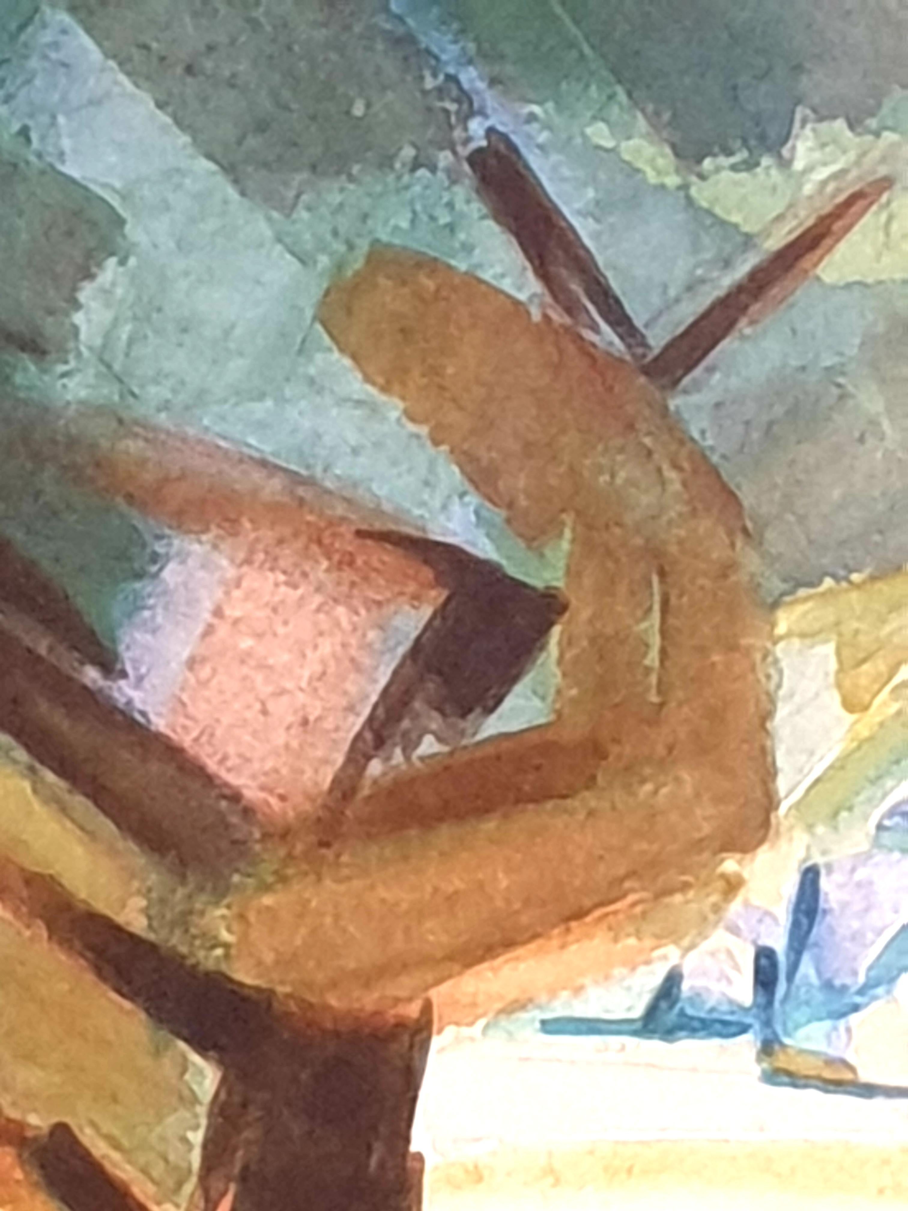 Mid-Century New York School, kubistisches Aquarell und Gouache. The View to the Farm. 10