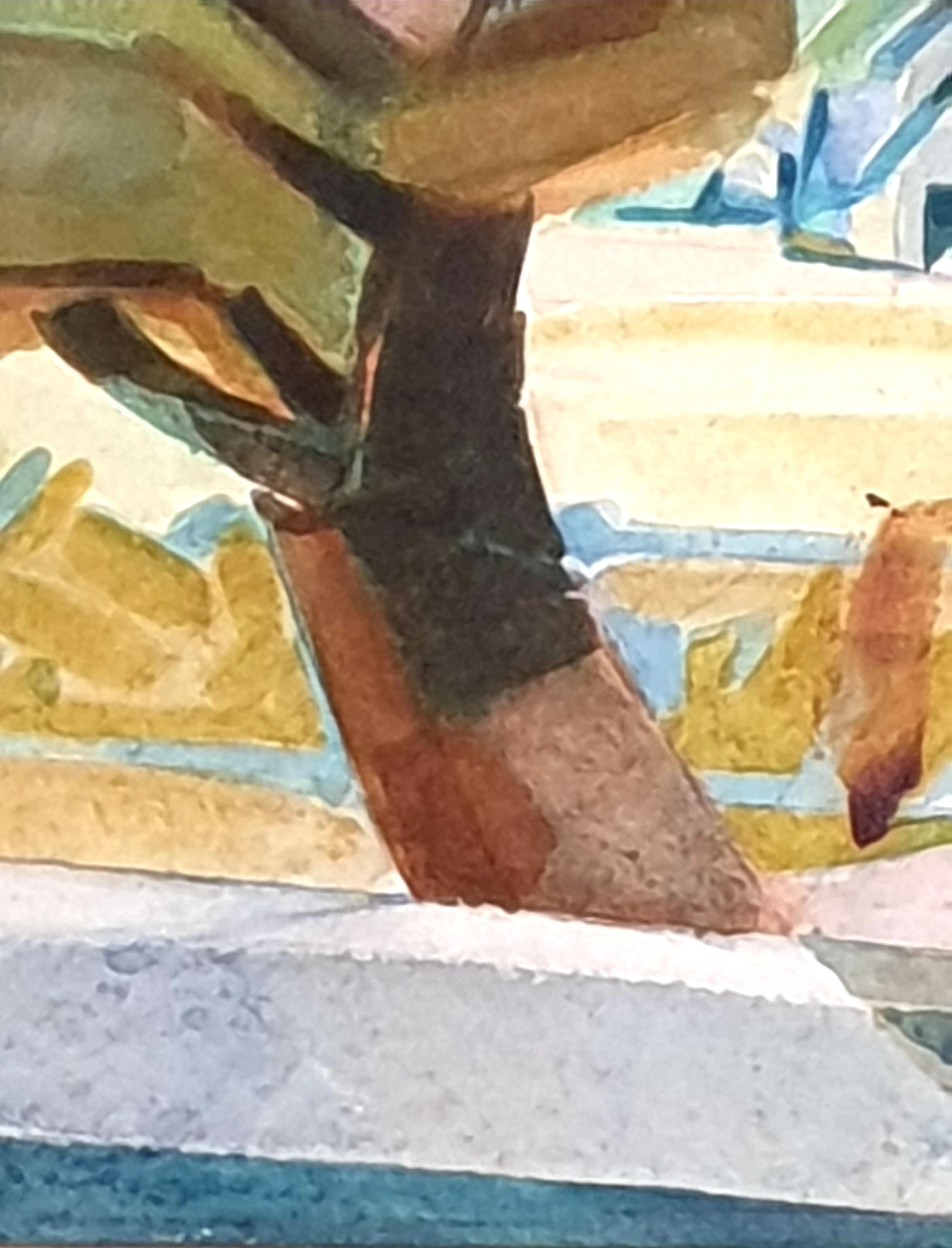 Mid-Century New York School, kubistisches Aquarell und Gouache. The View to the Farm. 11