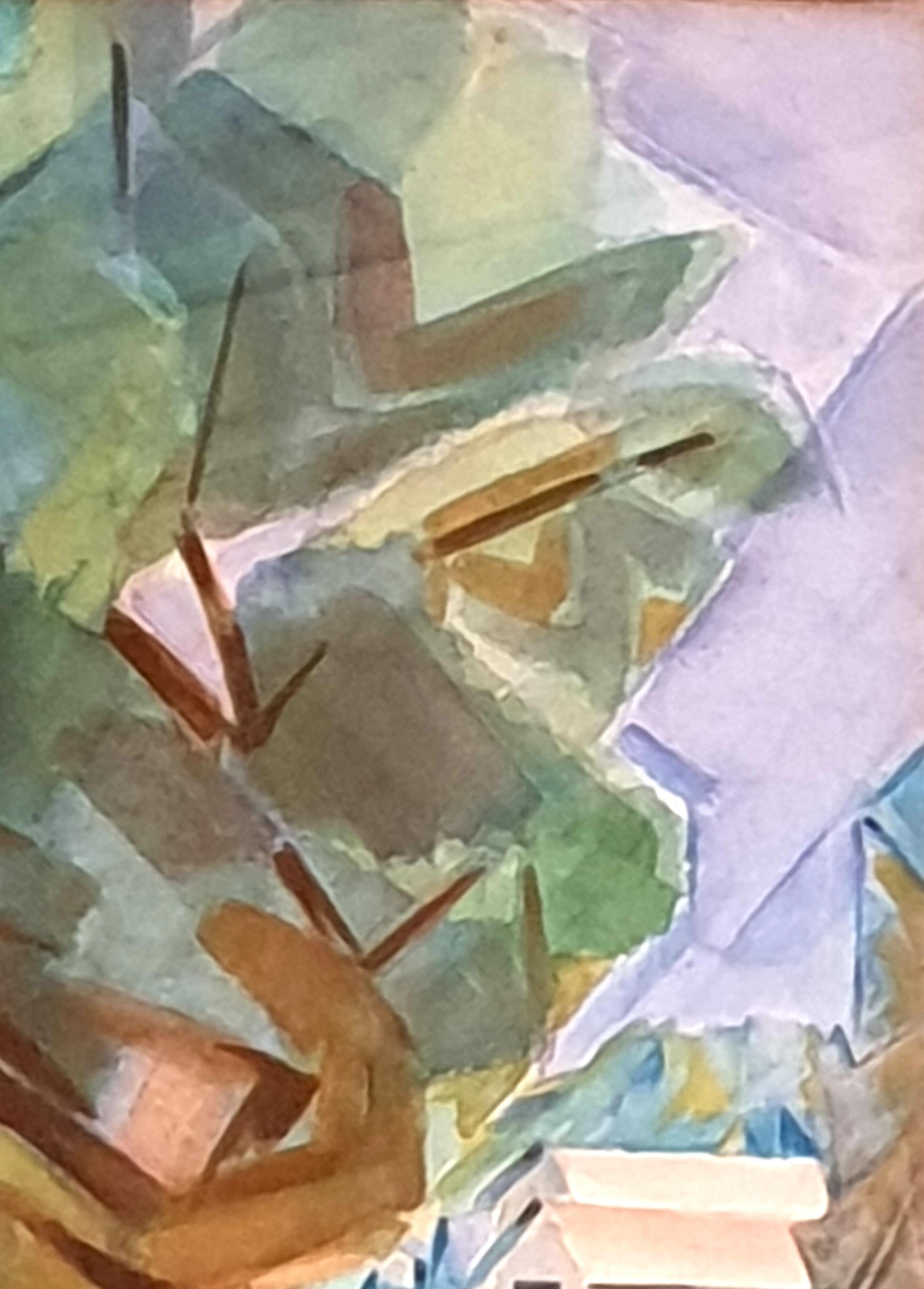 Mid-Century New York School, kubistisches Aquarell und Gouache. The View to the Farm. 2