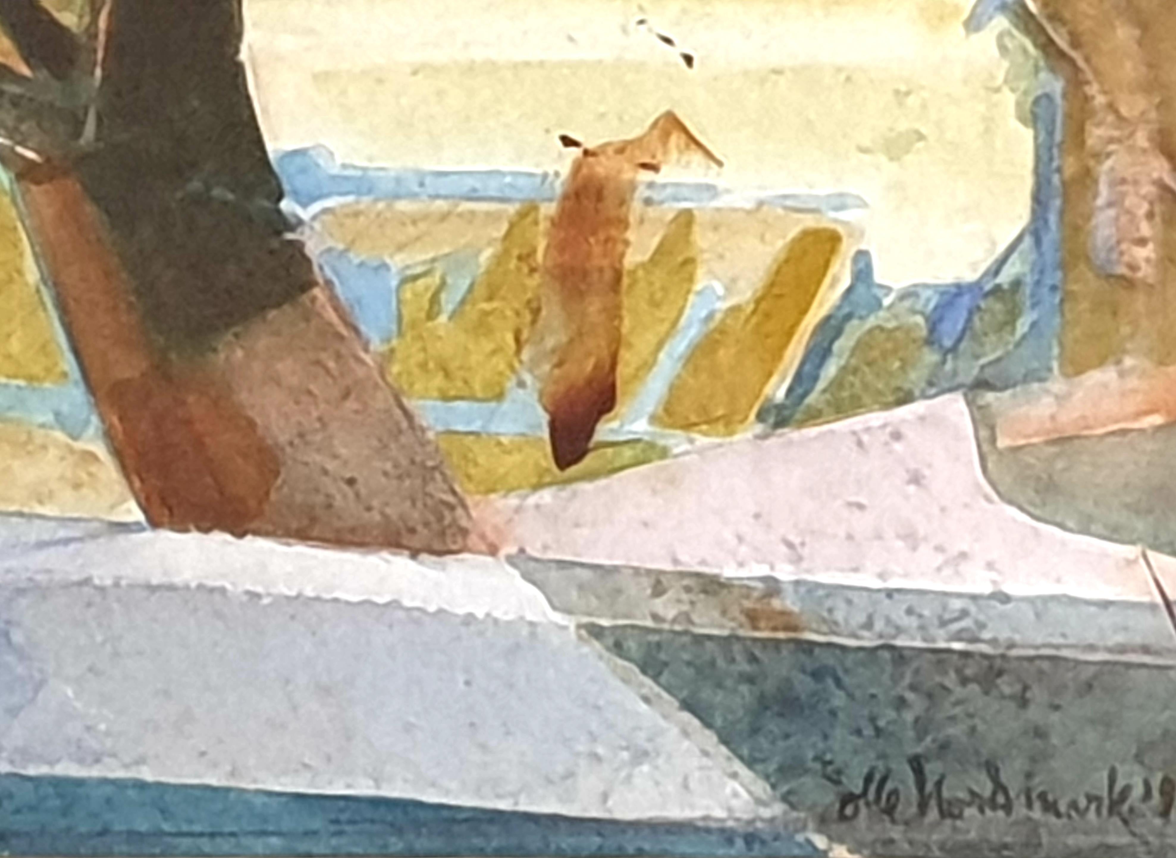 Mid-Century New York School, kubistisches Aquarell und Gouache. The View to the Farm. 4