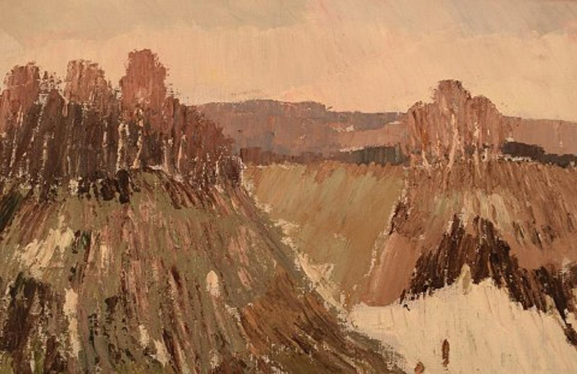 Scandinavian Modern Olle Rhönnstad, Swedish Artist, Oil on Canvas, Mountain Landscape