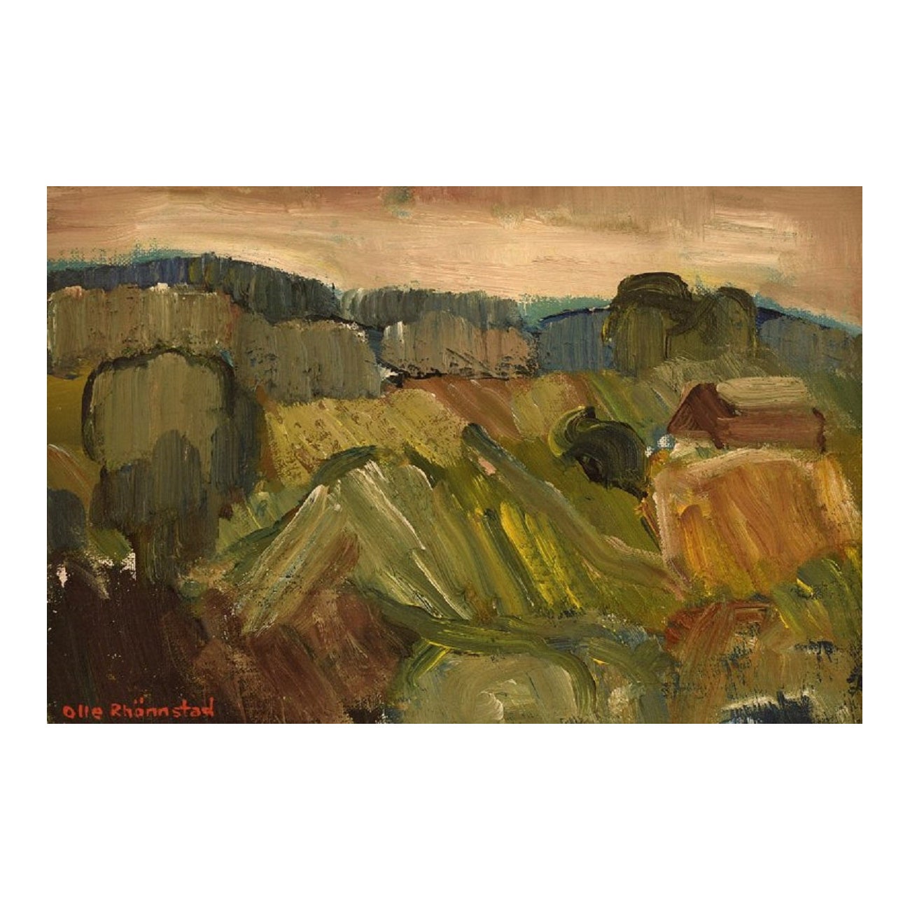 Olle Rhönnstad, Swedish Artist, Oil on Board, Modernist Landscape