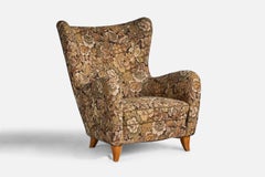 Olle Sjögren, Lounge Chair, Fabric, Wood, Sweden, 1940s