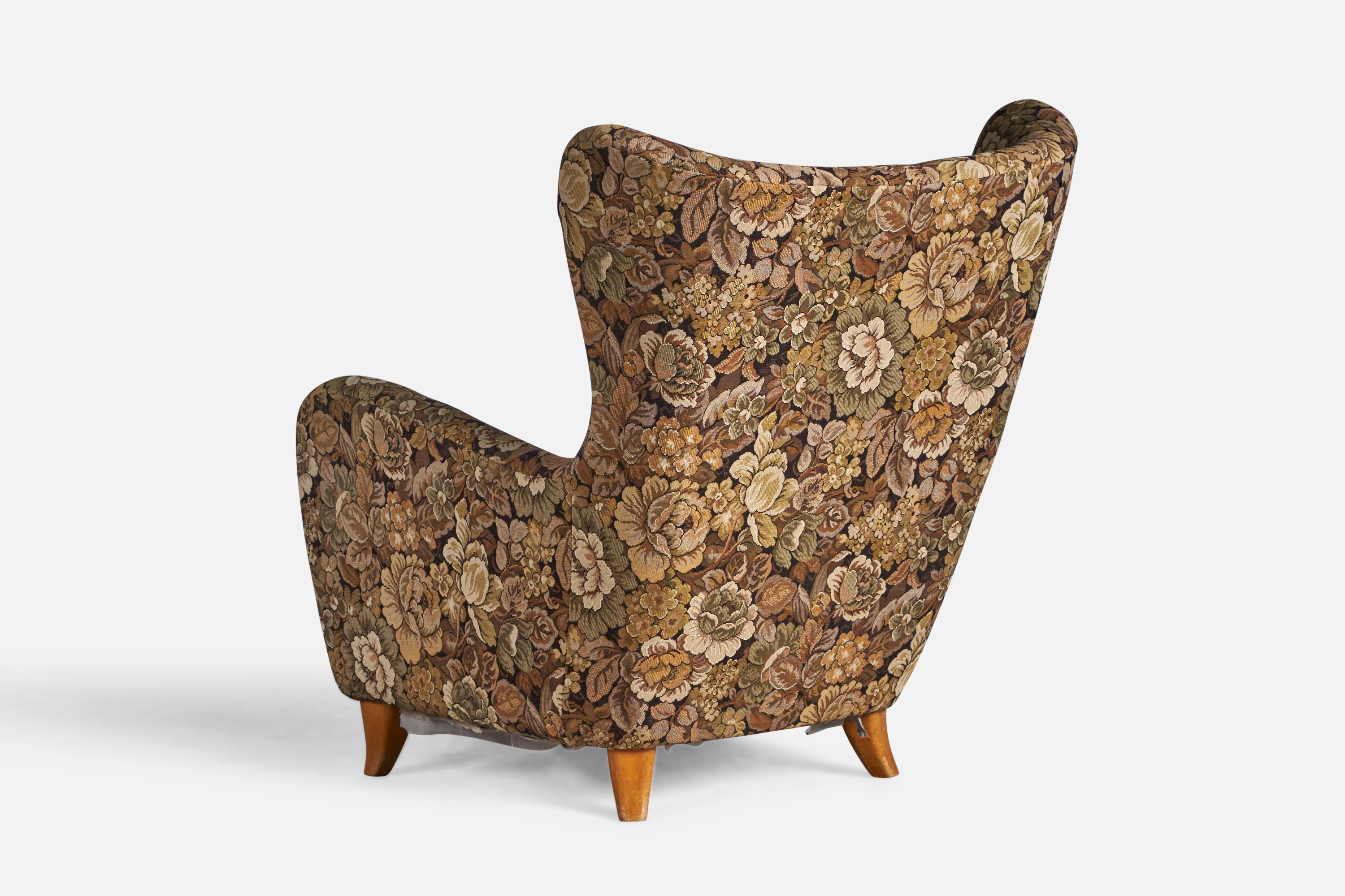 Olle Sjögren, Lounge Chair, Fabric, Wood, Sweden, 1940s In Fair Condition In High Point, NC