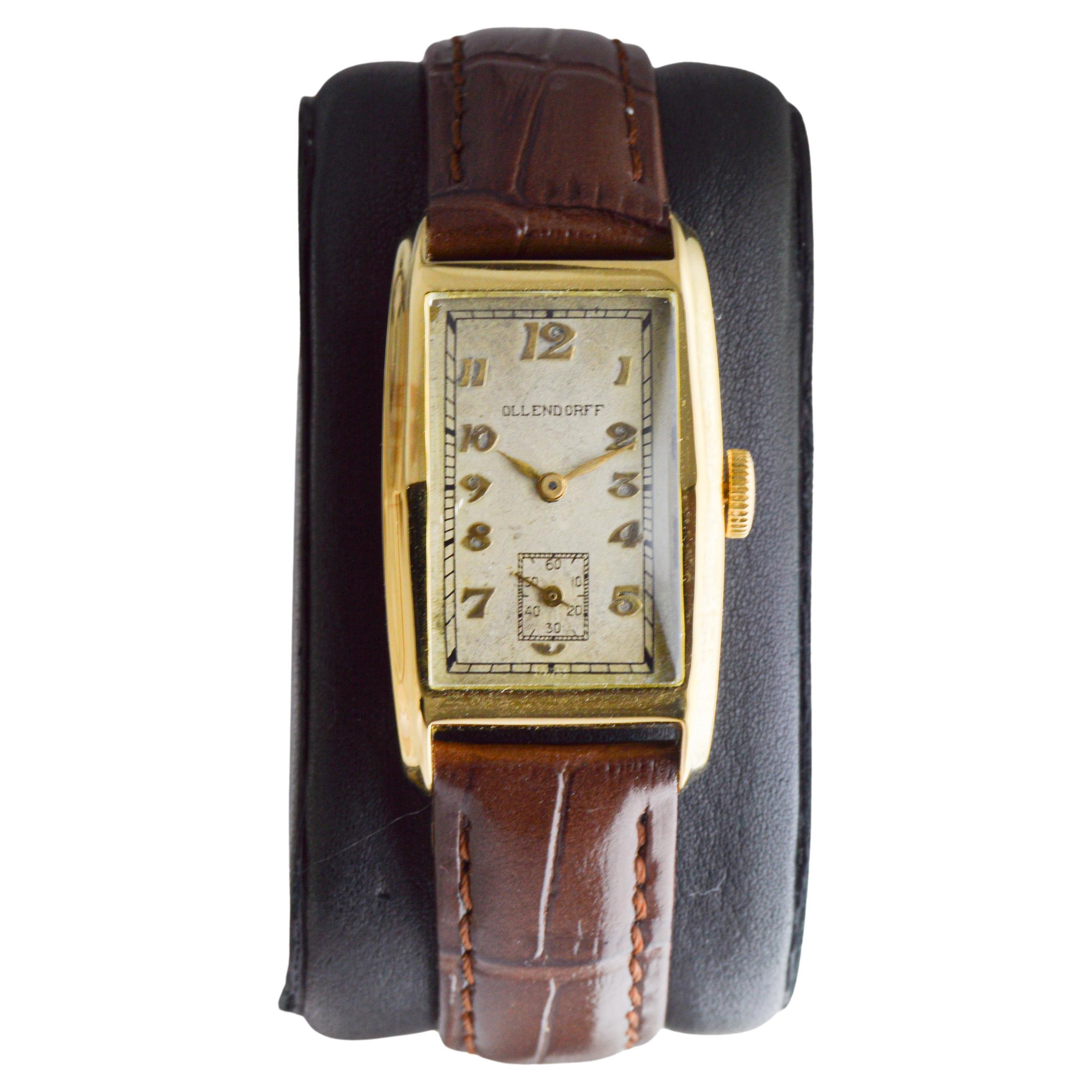 Reloj Art Déco Ollendorff de oro amarillo de los años 30 con esfera original