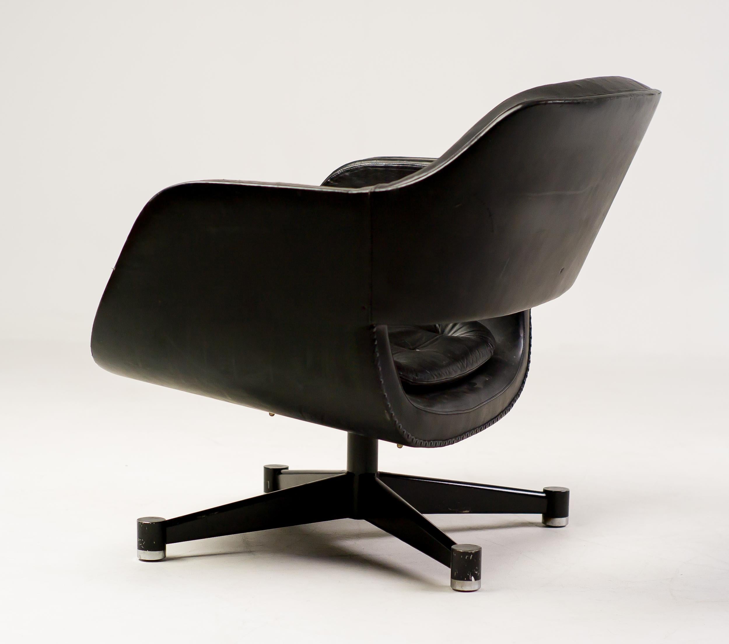 Finnish Olli Mannermaa Black Leather Lounge Chair For Sale