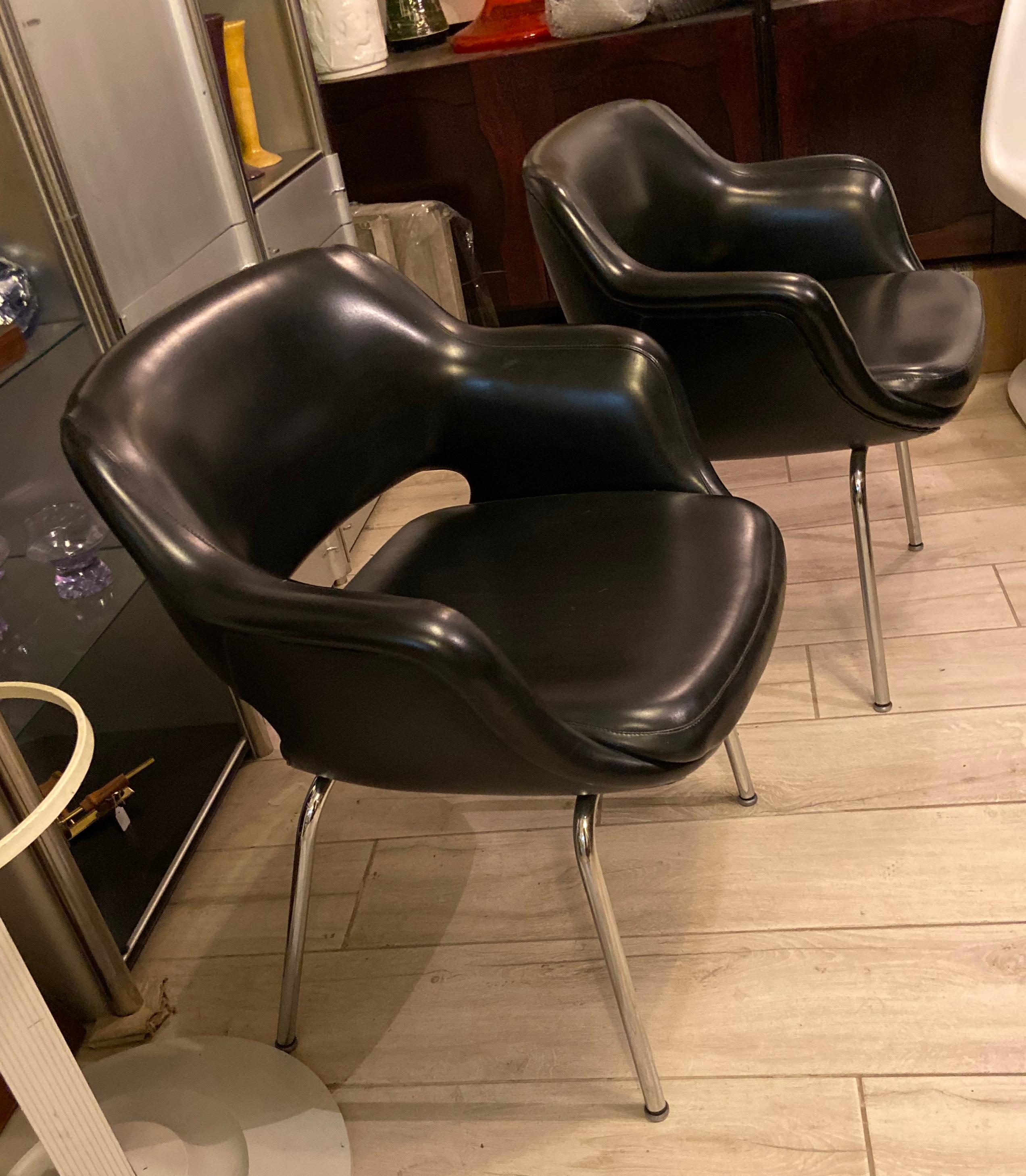 Mid-Century Modern Olli Mannermaa Pair of Leather Kilta Chair by Eugen Schmidt & Cassina Martela