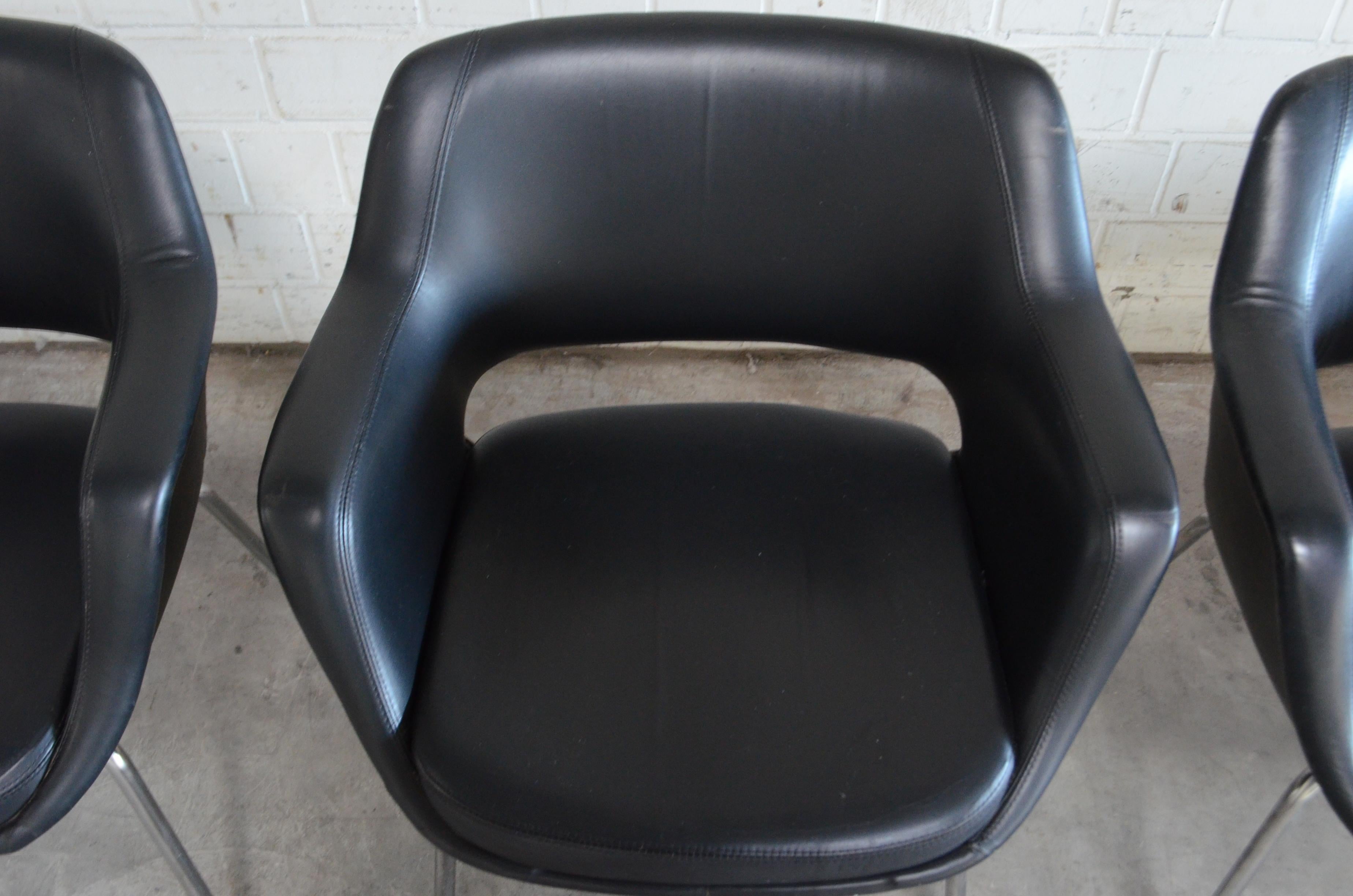 Olli Mannermaa Set of 4 Leather Kilta Chair by Eugen Schmidt & Cassina Martela For Sale 3