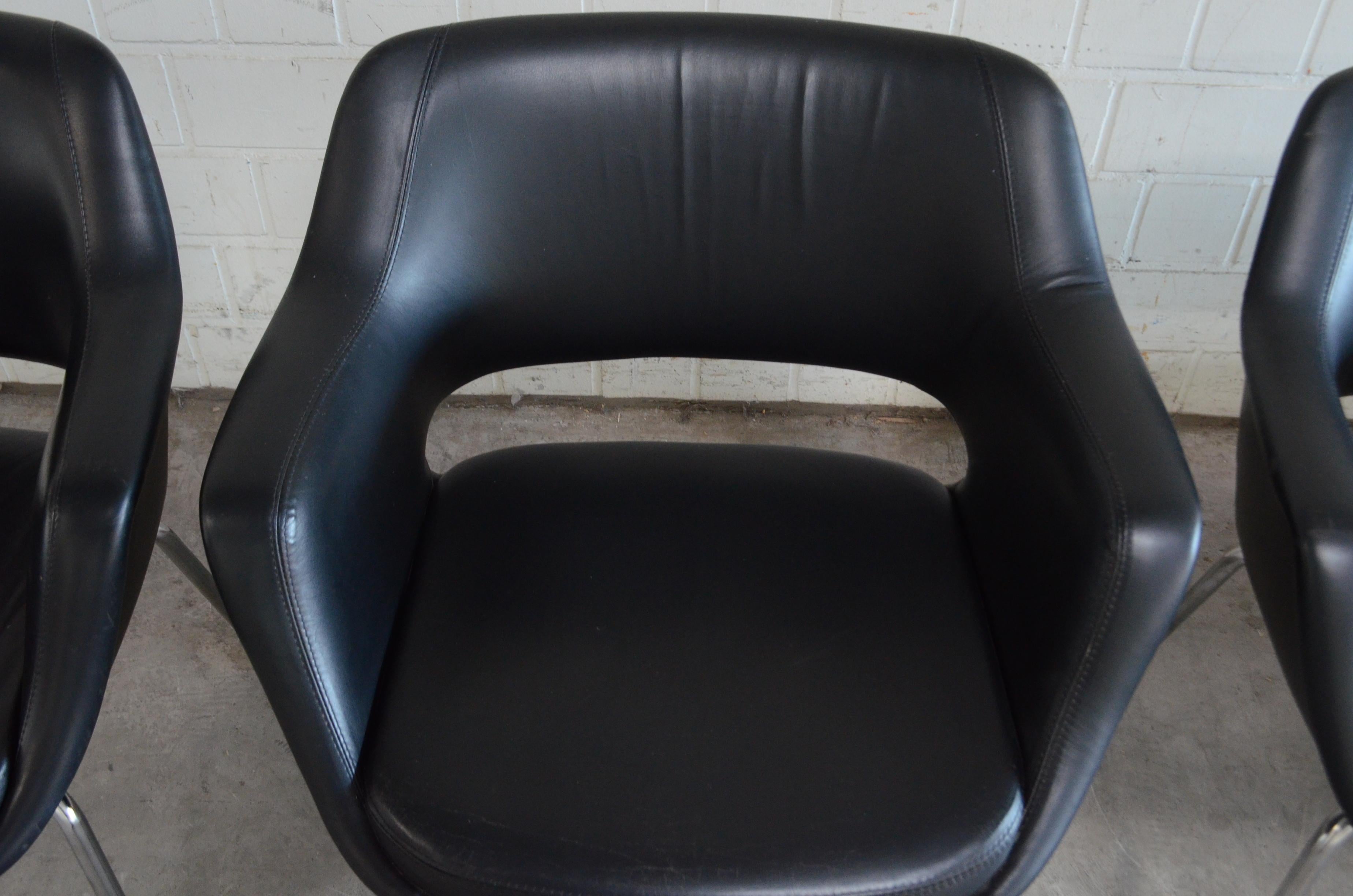 Olli Mannermaa Set of 4 Leather Kilta Chair by Eugen Schmidt & Cassina Martela For Sale 3
