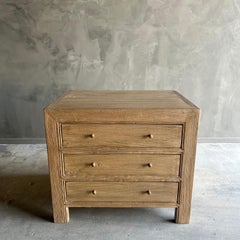 Ollie 3 Drawers Reclaimed Elm Wood Nightstand in Natural Finish
