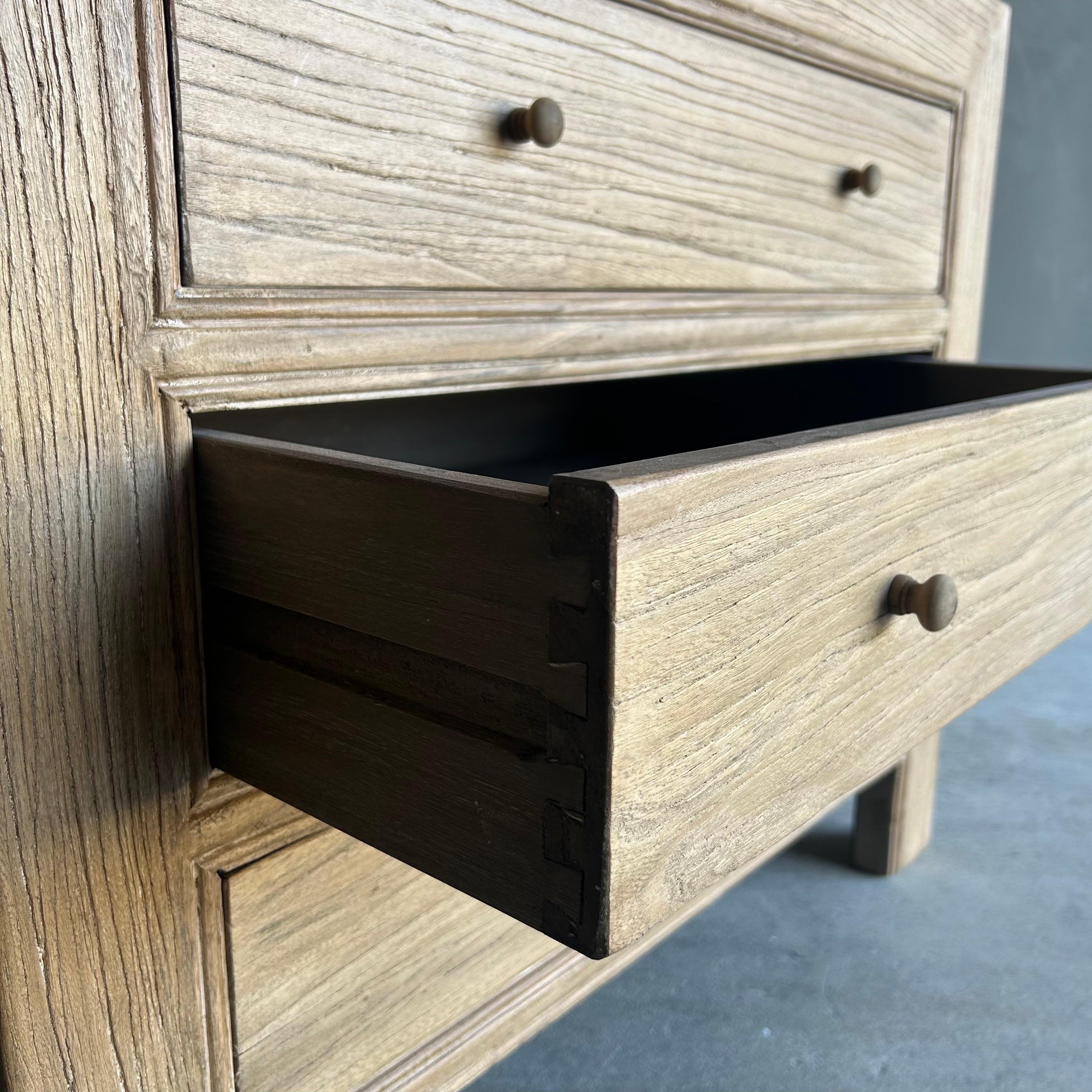 Ollie 3 Drawers Reclaimed Elm Wood Nightstand in Natural Finish For Sale 1