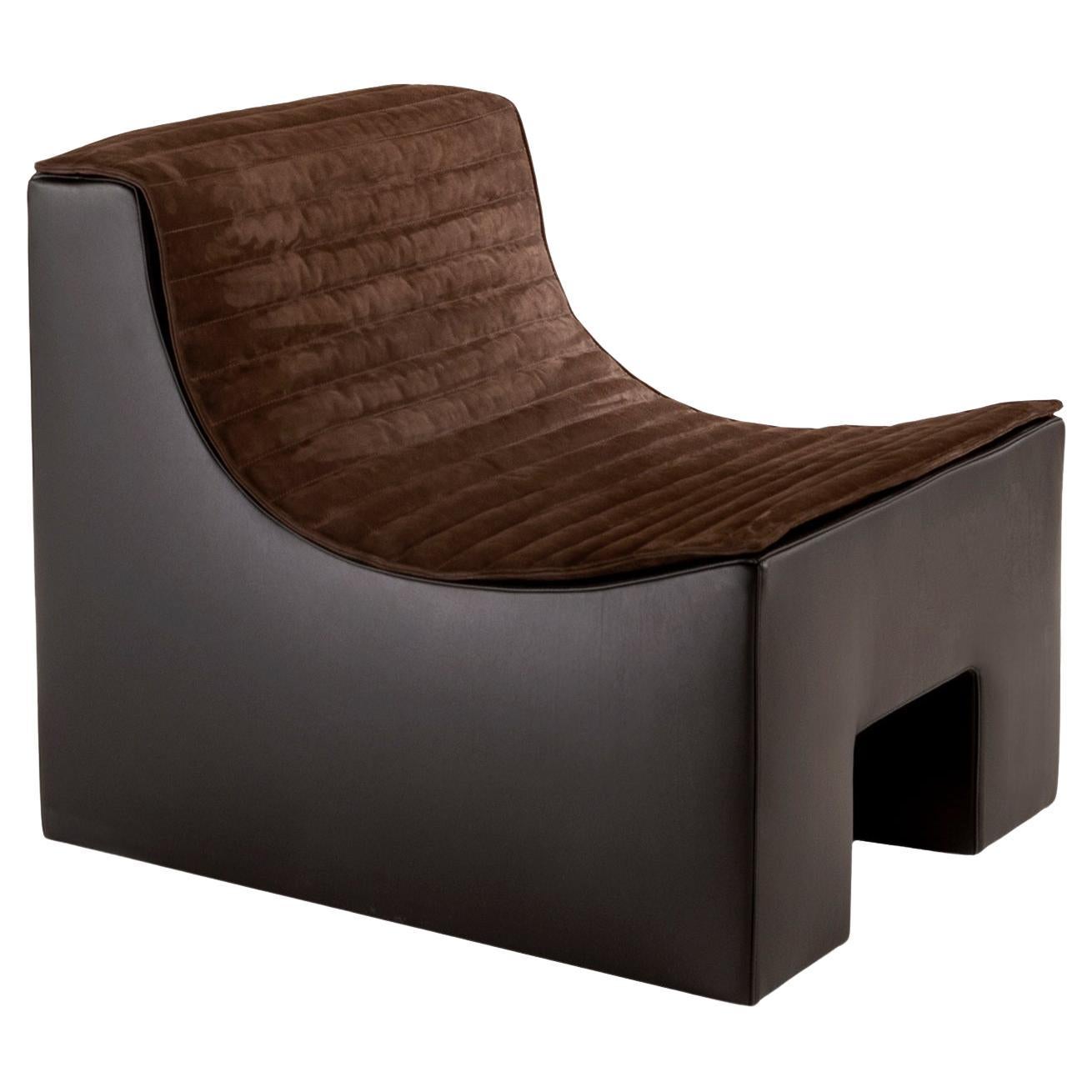 Ollie Brown Leather Armchair with Quilted Nubuck Cushion by Laura Meroni