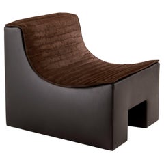 Ollie Brown Leather Armchair with Quilted Nubuck Cushion by Laura Meroni