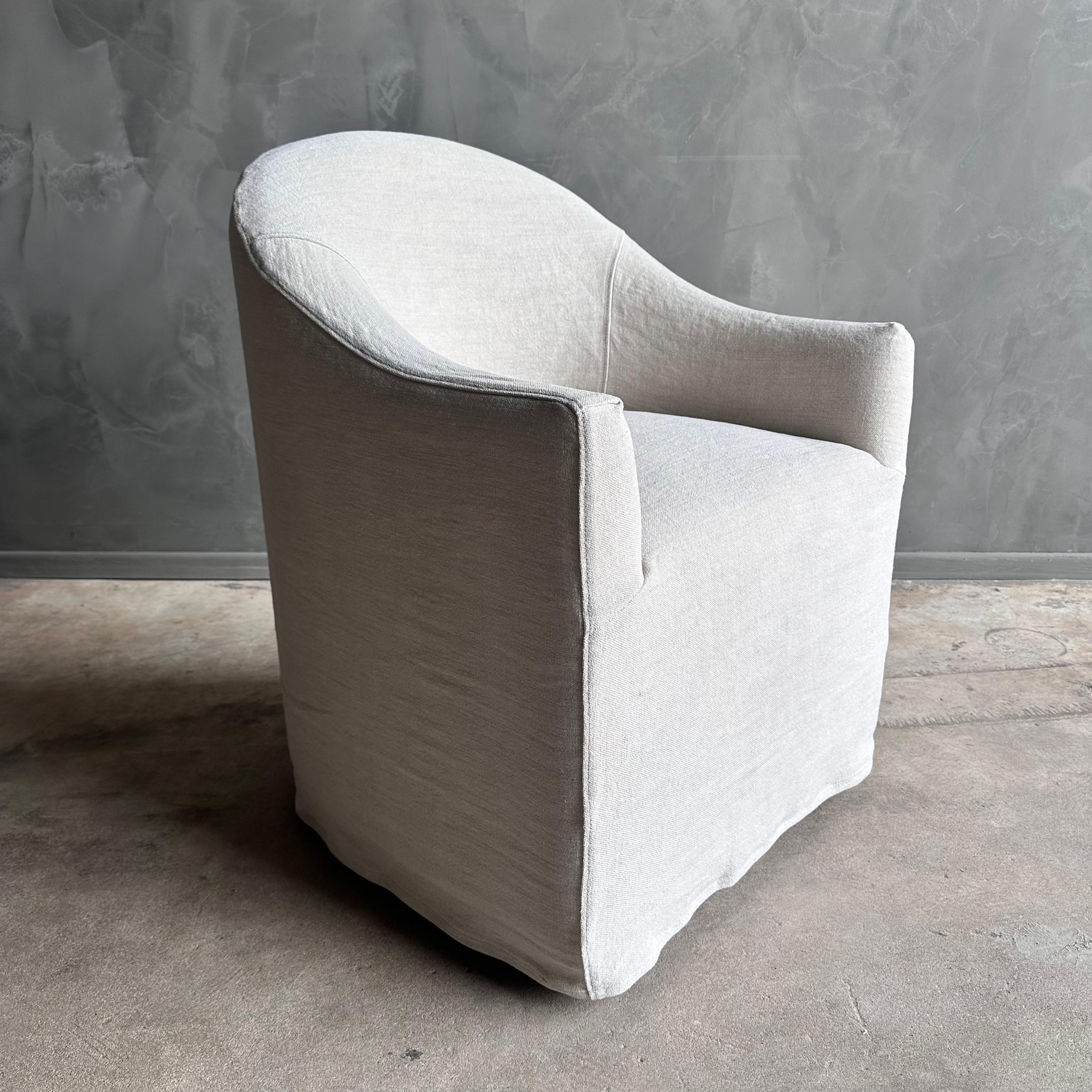 Contemporary Ollie Stone Washed Linen Slip Cover Dining Chair in Oatmeal Linen For Sale