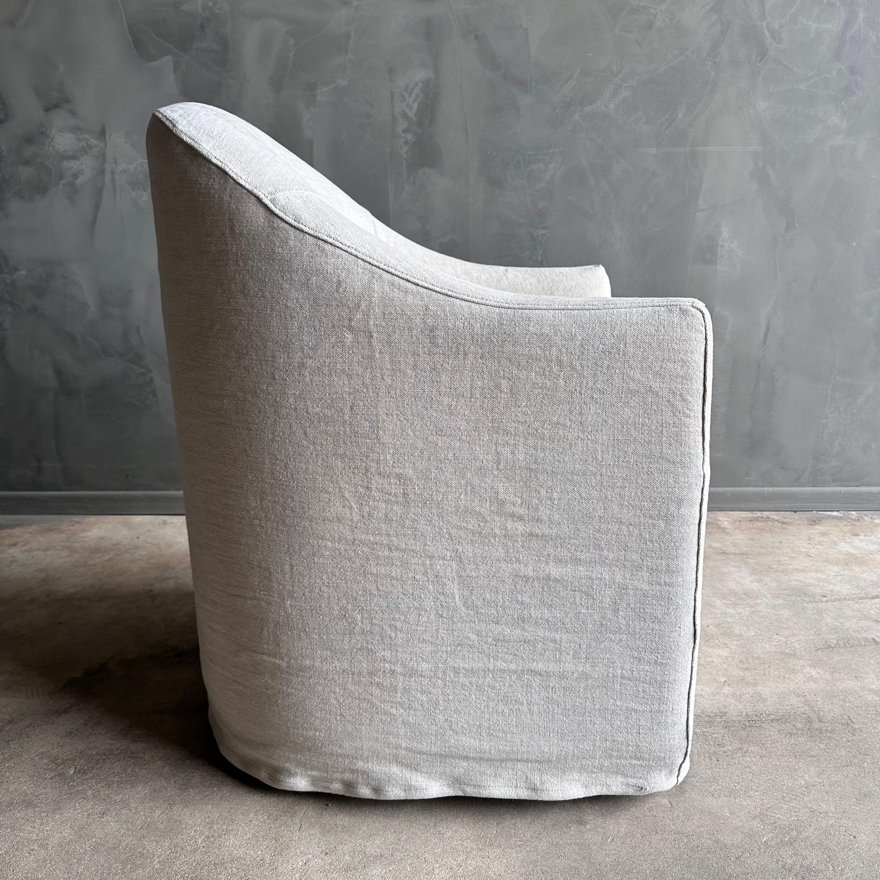 Ollie Stone Washed Linen Slip Cover Dining Chair in Oatmeal Linen For Sale 1