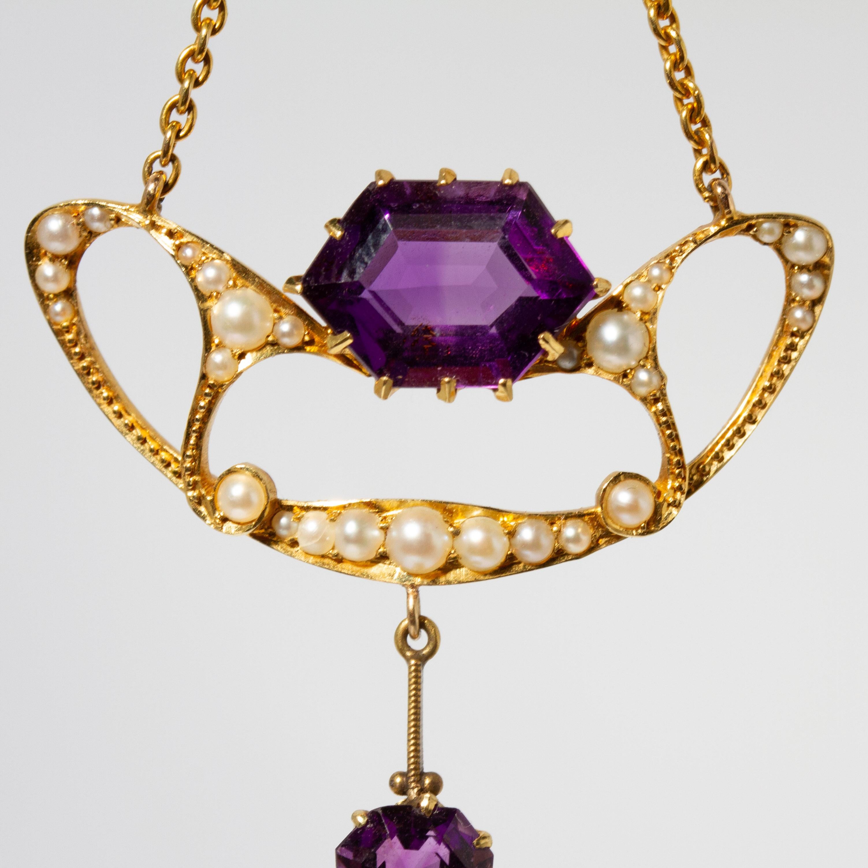 Mixed Cut Ollivant & Botsford 18k Amethyst Seed Pearl Necklace