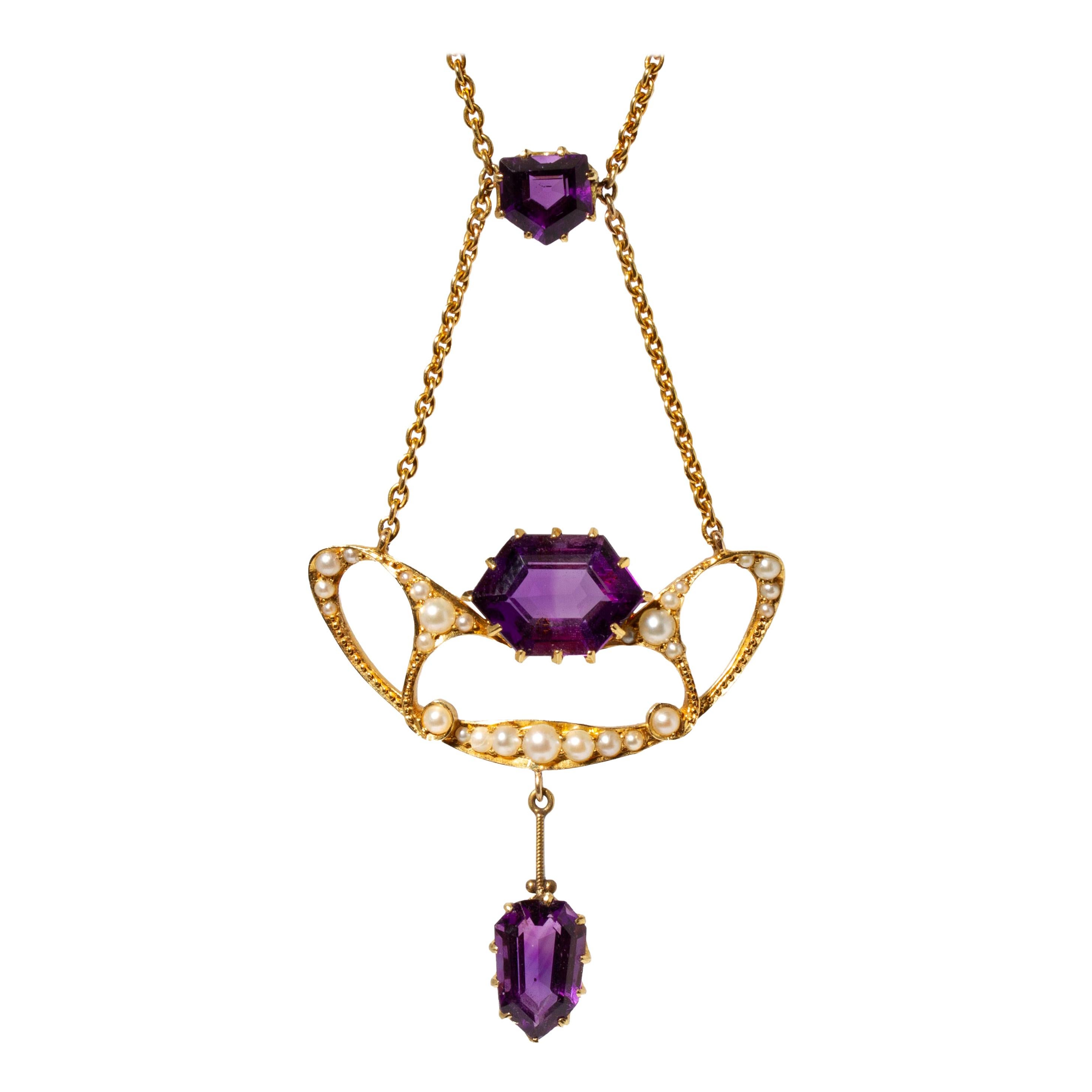 Ollivant & Botsford 18k Amethyst Seed Pearl Necklace