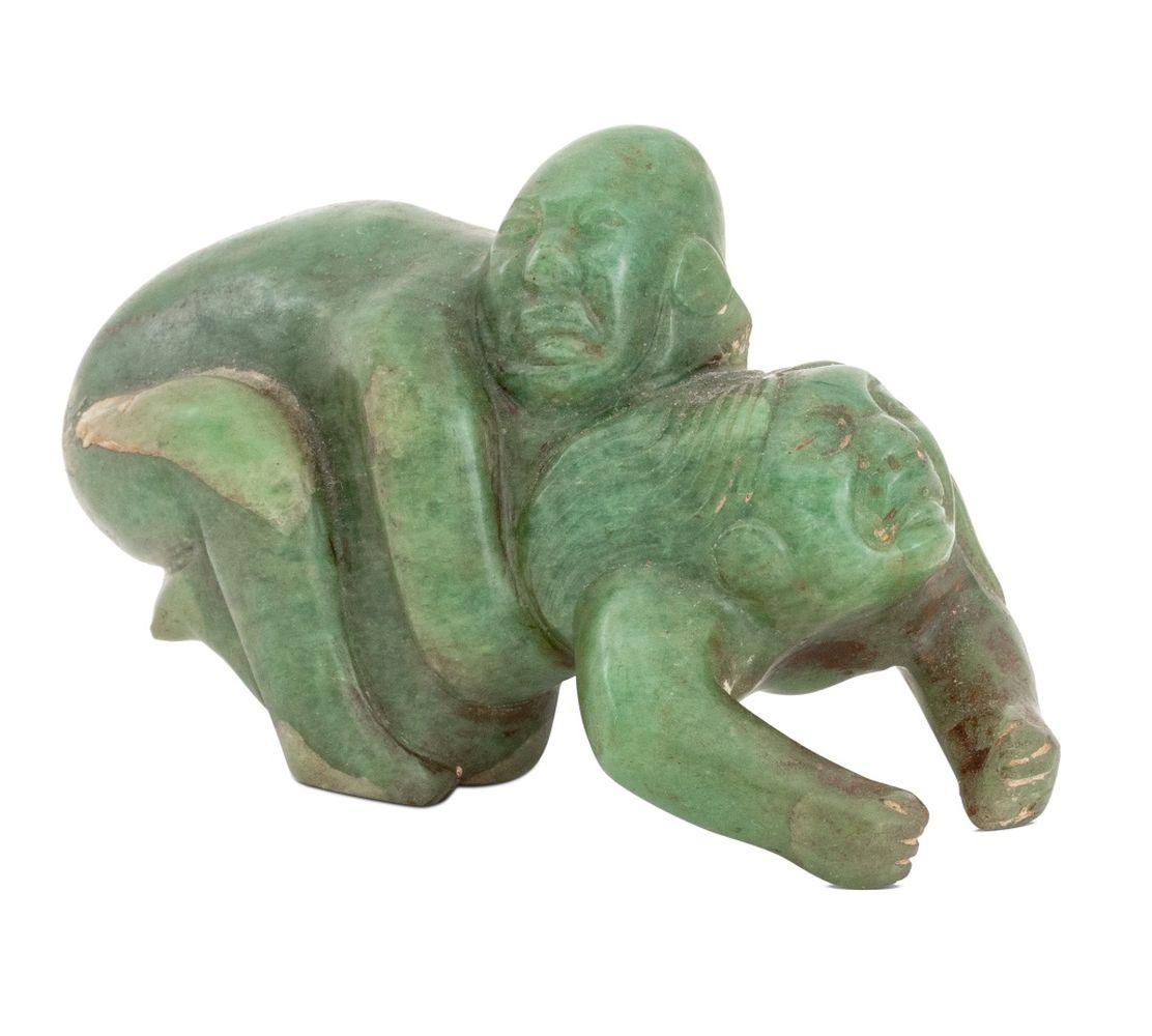 Olmec Pre-Columbian Jade Erotic Sculpture (Geschnitzt) im Angebot