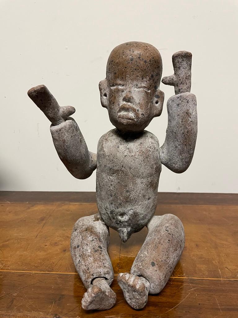 Fired Olmec Pre-Columbian Style Seated Ceramic Figure With Articulated Limbs 