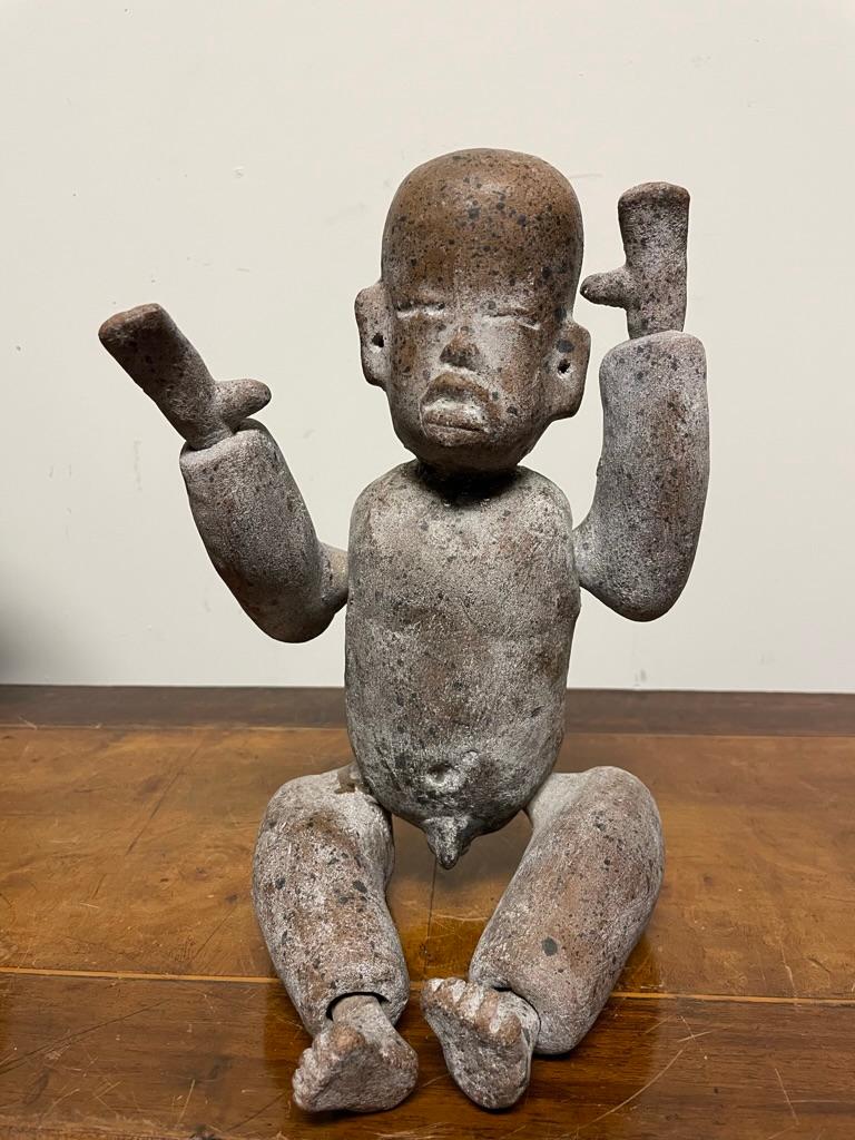 Fired Olmec Pre-Columbian Style Seated Ceramic Figure With Articulated Limbs