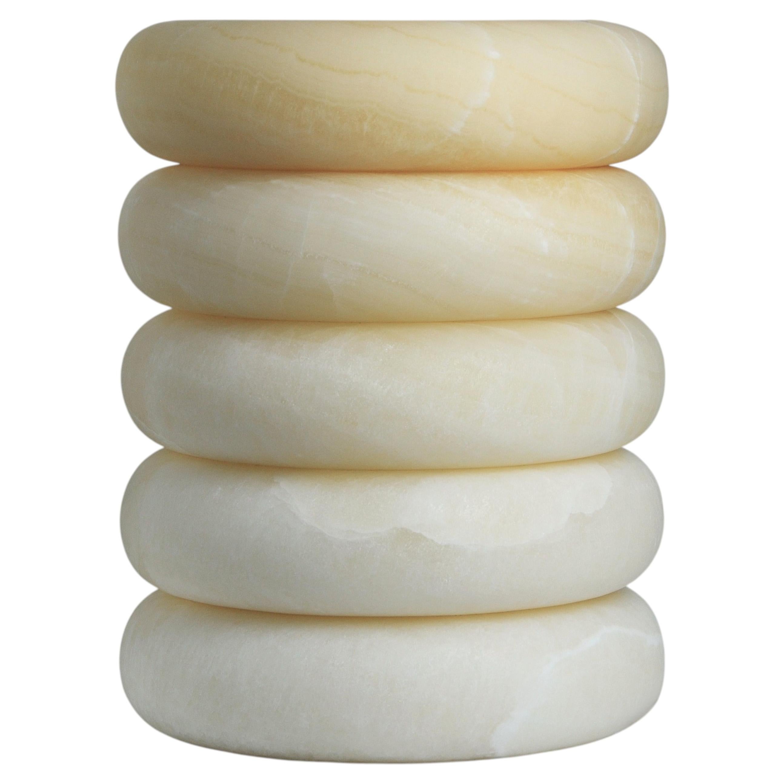 Side Table / Stool, Hand-Carved White Onyx, 45cm, Sculptural, Panorammma For Sale