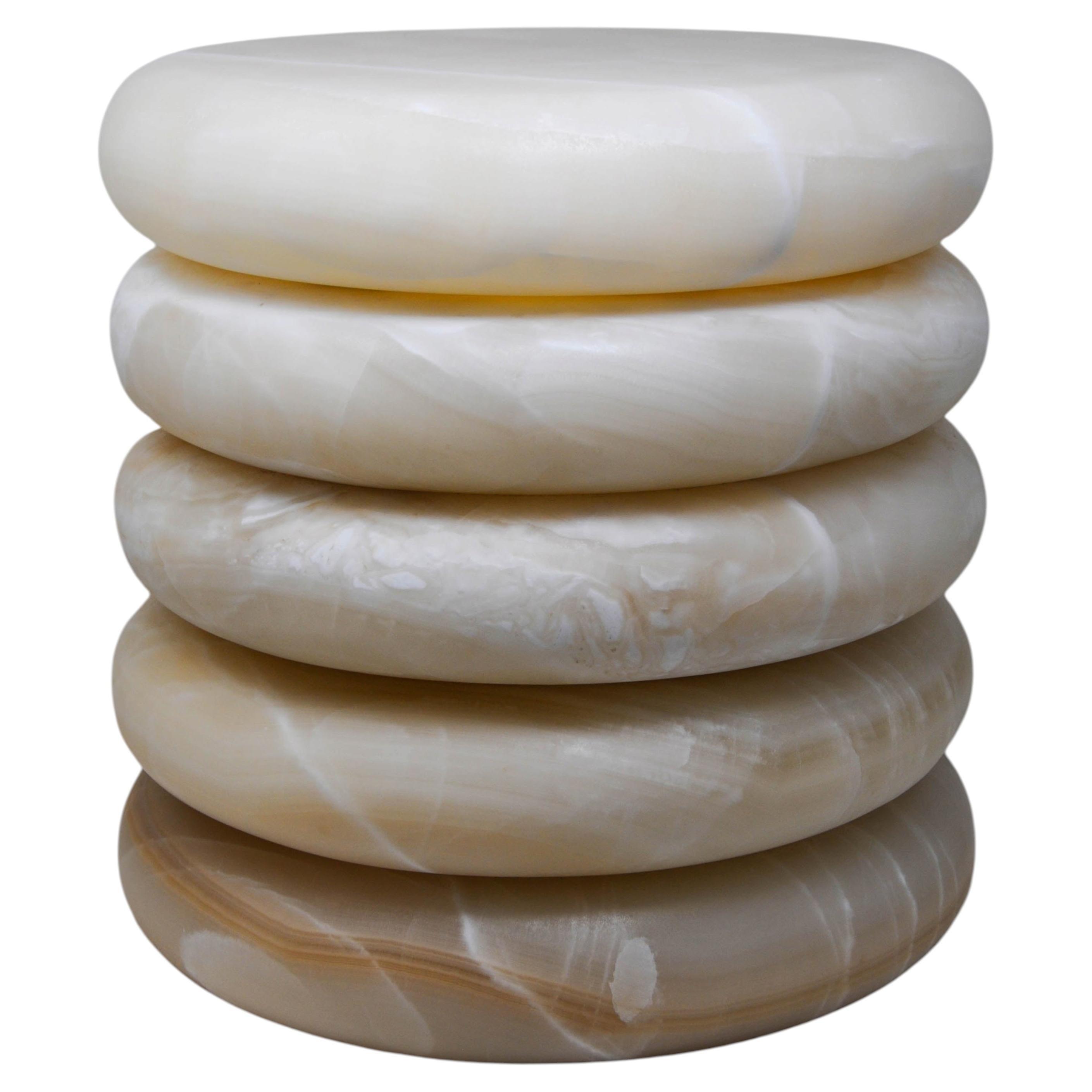 Side Table / Stool, Hand-Carved White Onyx, Sculptural, Panorammma, Mexico