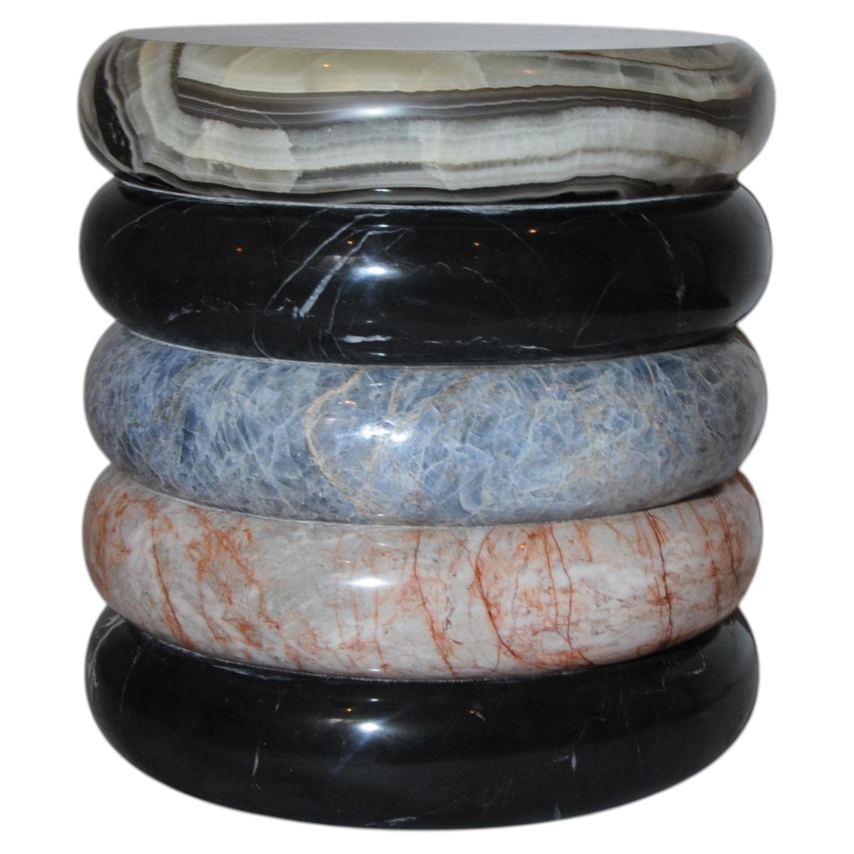 Nightstand / Side Table, Hand-Carved White Onyx Marble, with Compartments