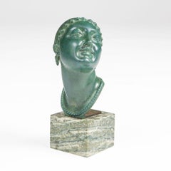 Olof Ahlberg Art Deco Green Patinated Bronze Female Bust