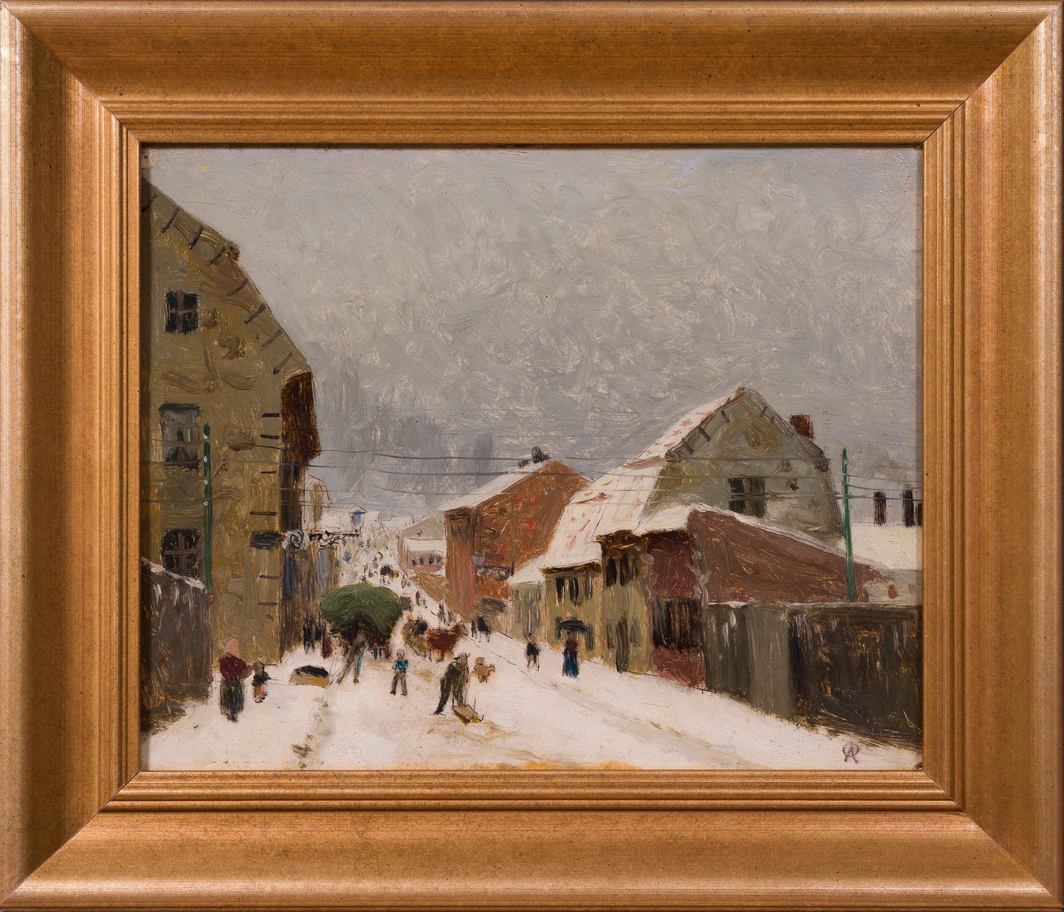 Olof Arborelius Figurative Painting - Crowded Street Scene From Luntmakargatan, Stockholm