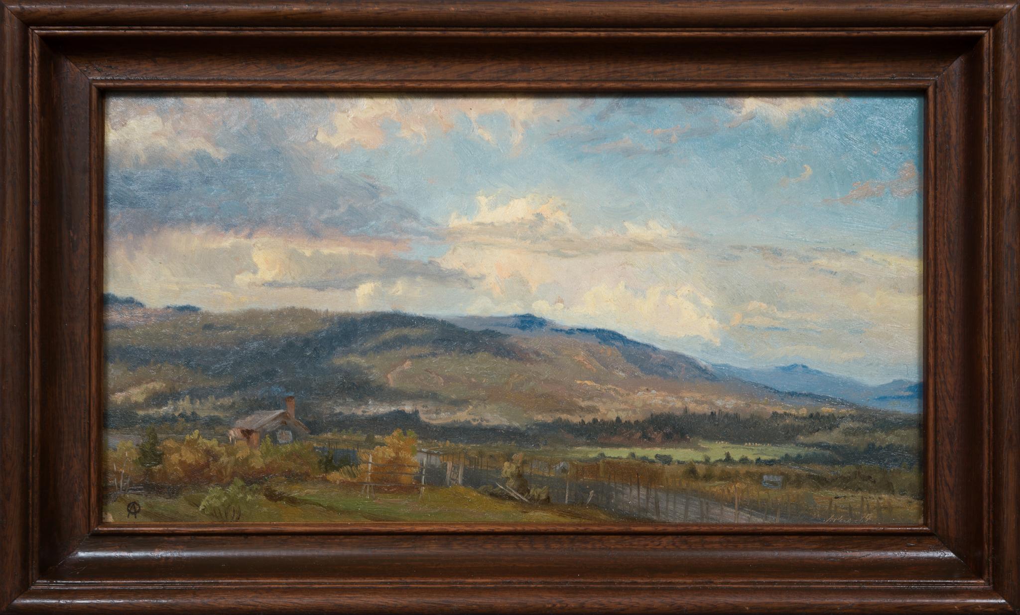 Óleo original que representa una granja en Dalarna, Suecia, 1864