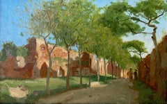 Priest and Franciscan Monk Walking Among The Palatine Hill Ancient Ruins