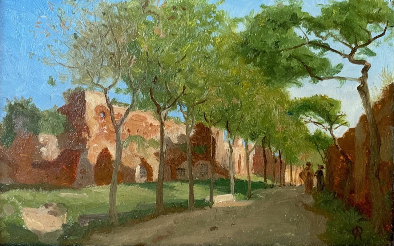 Sacerdote y monje franciscano caminando entre las antiguas ruinas del Palatino - Painting Naturalista de Olof Arborelius