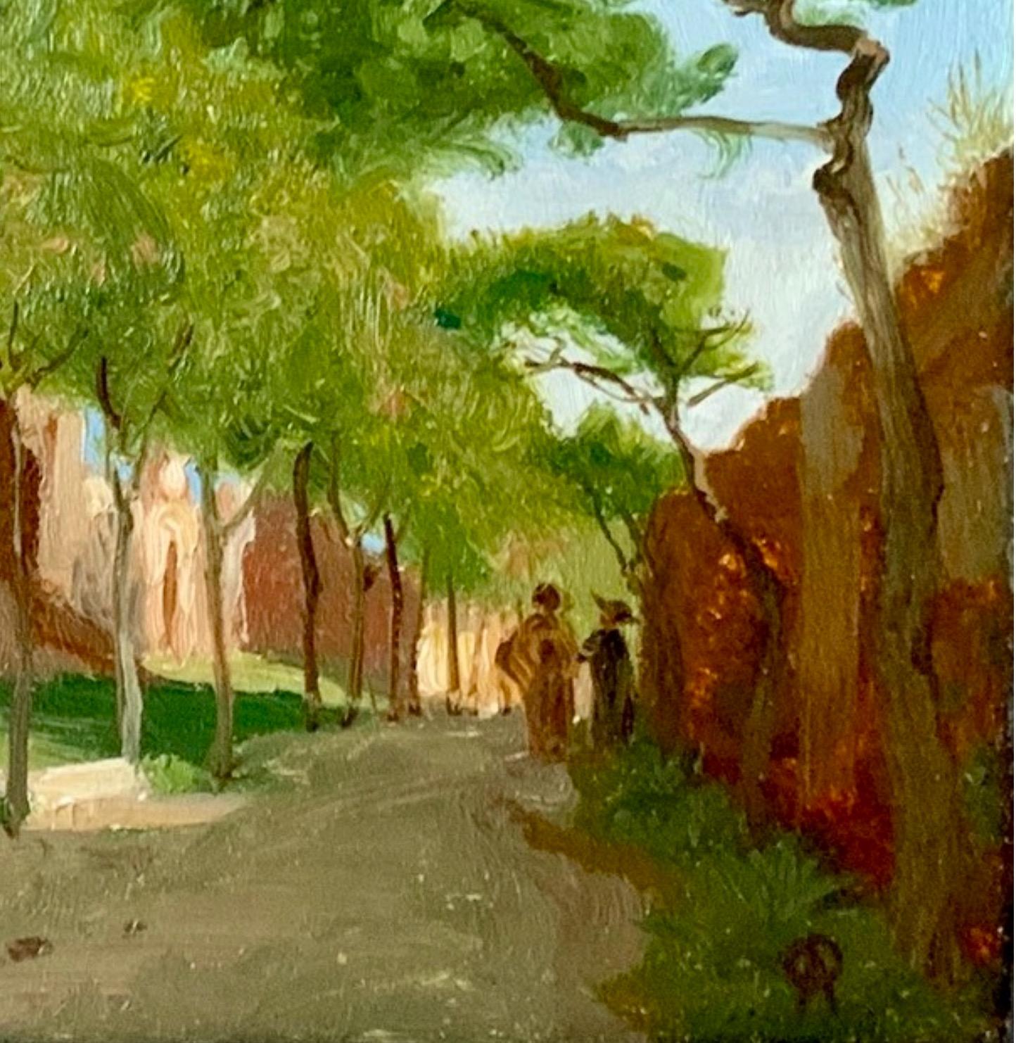 Sacerdote y monje franciscano caminando entre las antiguas ruinas del Palatino - Landscape Painting Marrón de Olof Arborelius