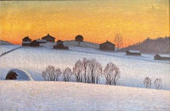 Nordic Winter Landscape at Sunset, Oil on Canvas, Signed.