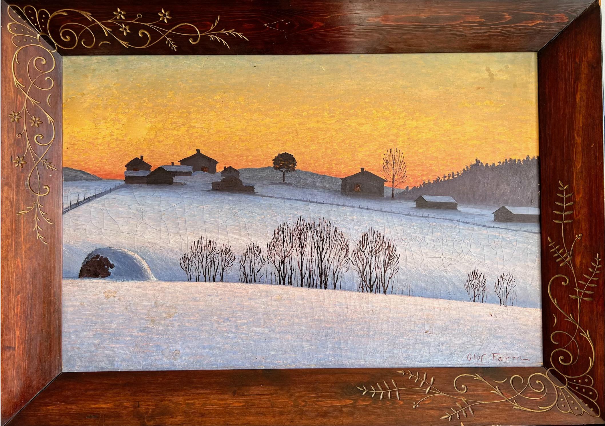Swedish Winter Landscape at Sunset, Oil on Canvas, Signed