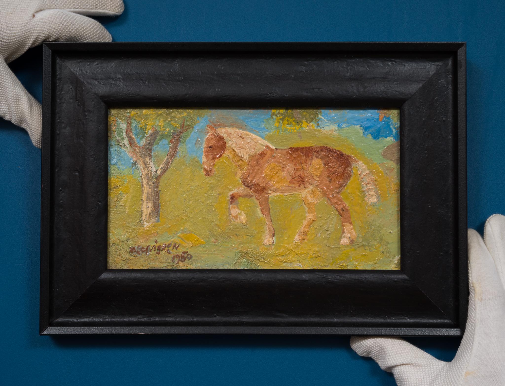 Affascinante dipinto naïvista raffigurante un cavallo - Painting di Olof Ågren