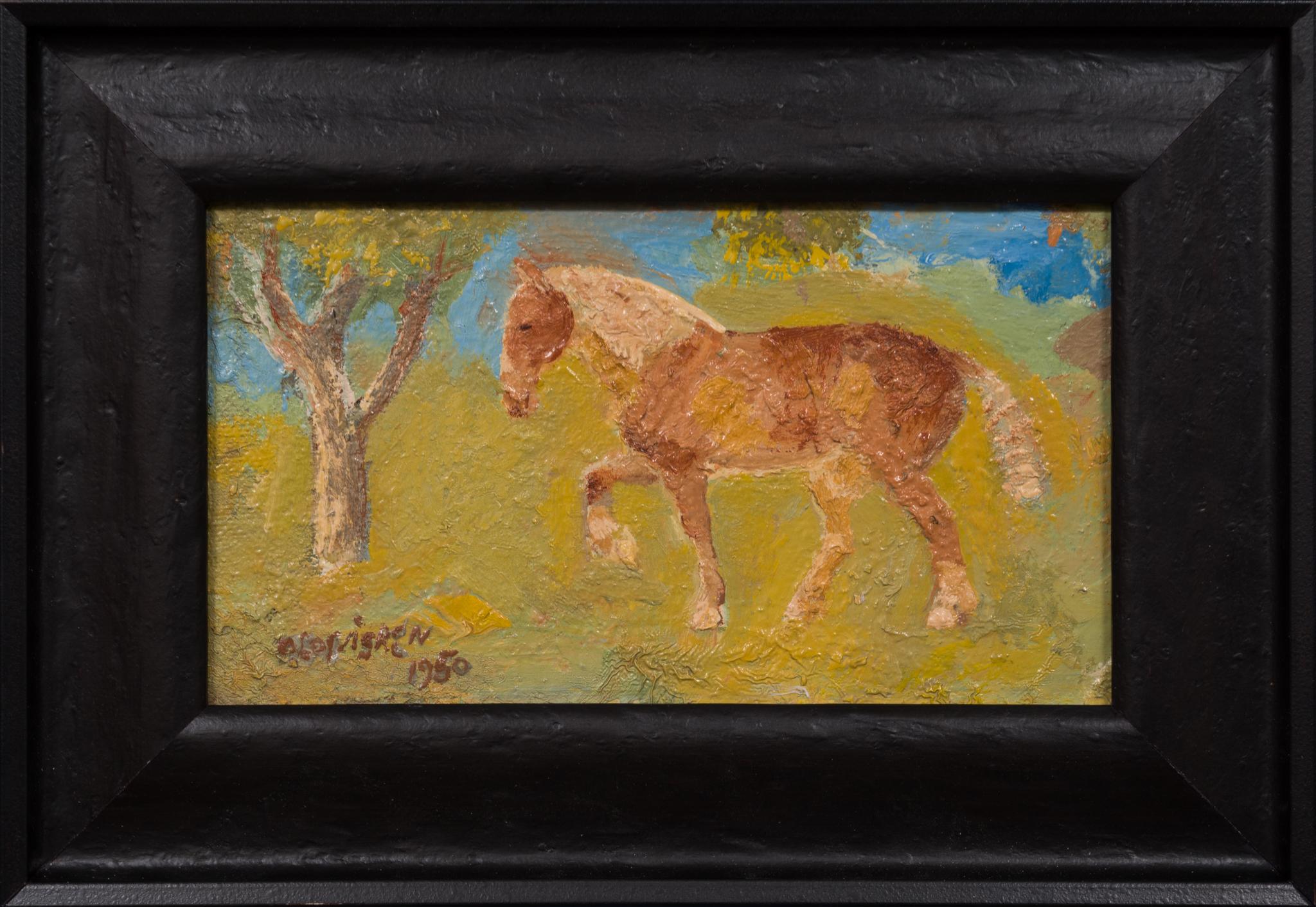 Affascinante dipinto naïvista raffigurante un cavallo - Animal Painting Nero di Olof Ågren
