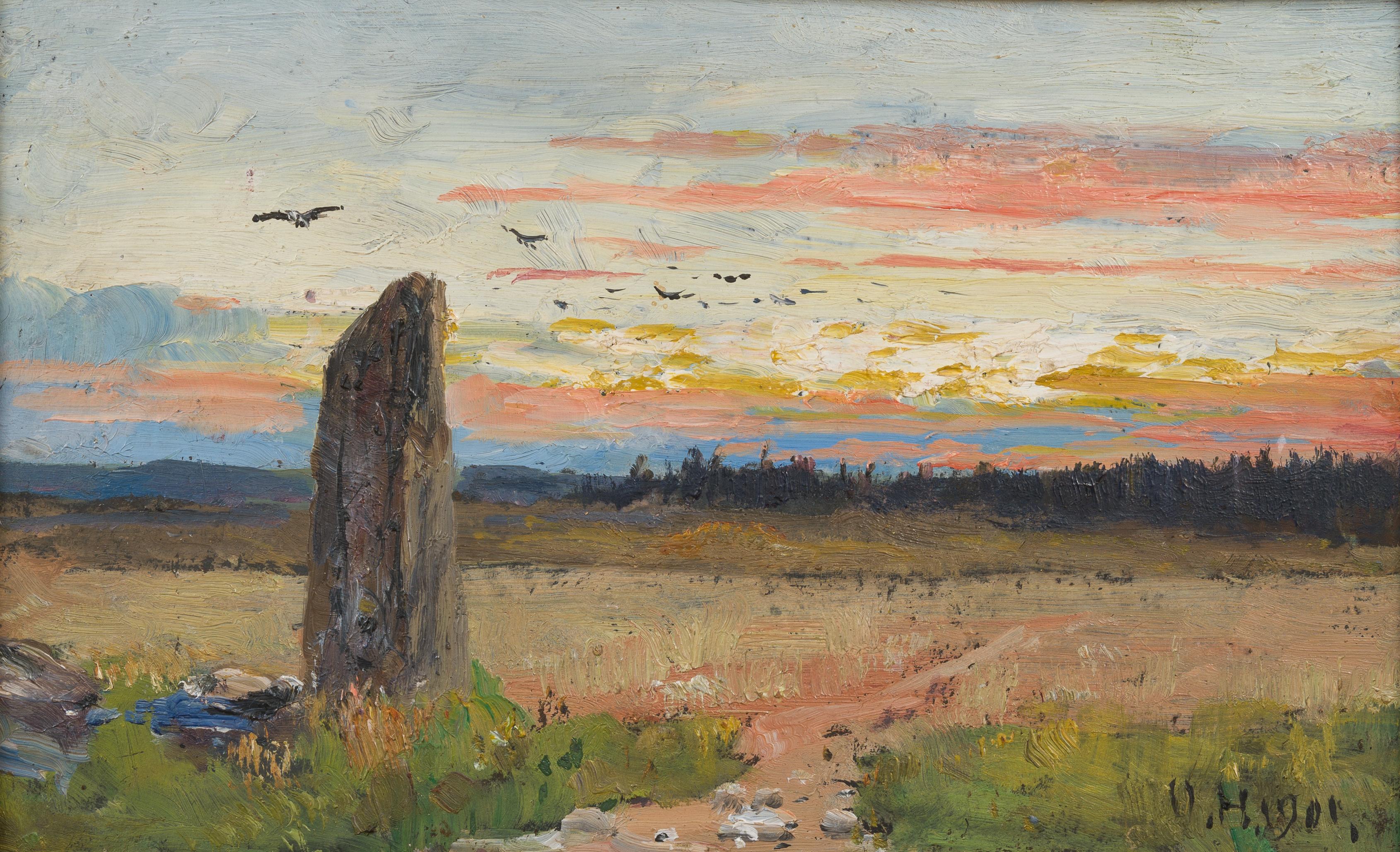 The Memorial Stone, Uppland (Swedish Bautasten i Uppland) 1901 - Post-Impressionist Painting by Olof Hermelin