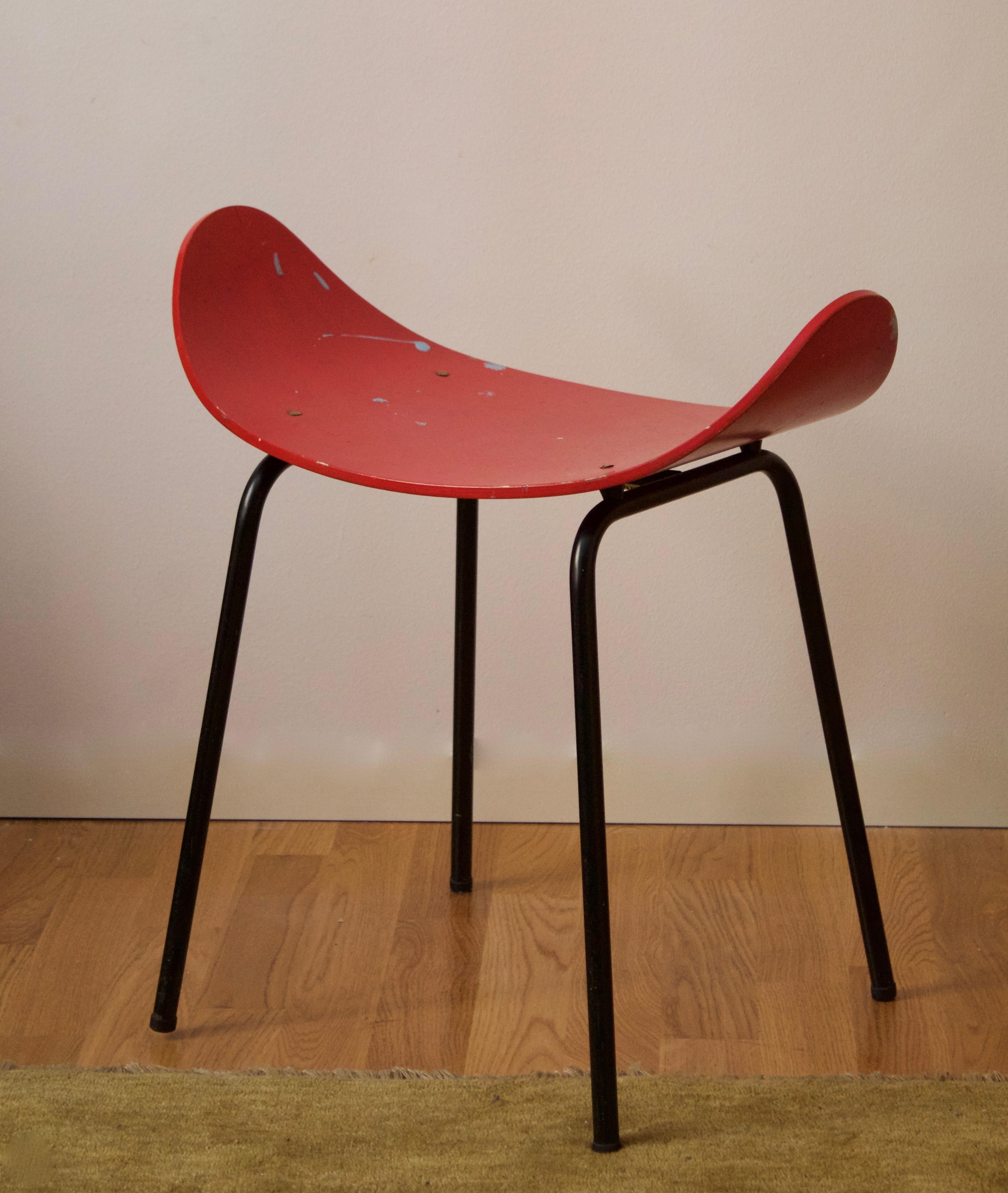 A rare stool, designed by Olof Kettunen, for J. Merivaara Oy, Finland 1950s. 

In plywood and original lacquered metal.

Other designers of the period include Paavo Tynell, Alvar Aalto, Charlotte Perriand, Jean Prouvé, and Isamu Noguchi.