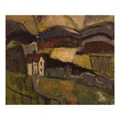 Olof Larsen, Sweden, Oil on Canvas, Abstract Modernist Landscape, Dated 1955